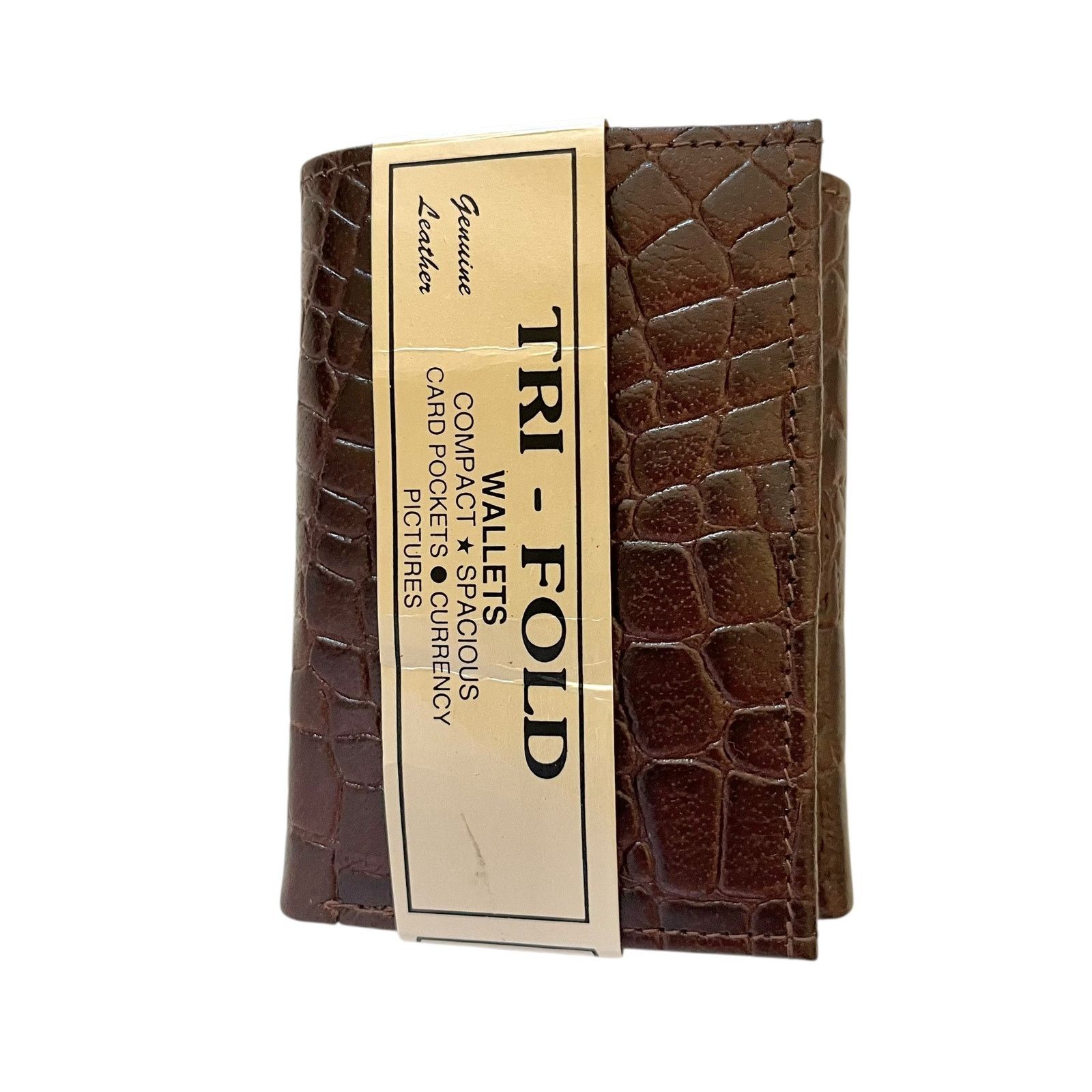 Vintage NWT Vintage Croc-Embossed Brown Leather Tri-Fold Wallet Size ONE SIZE - 1 Thumbnail