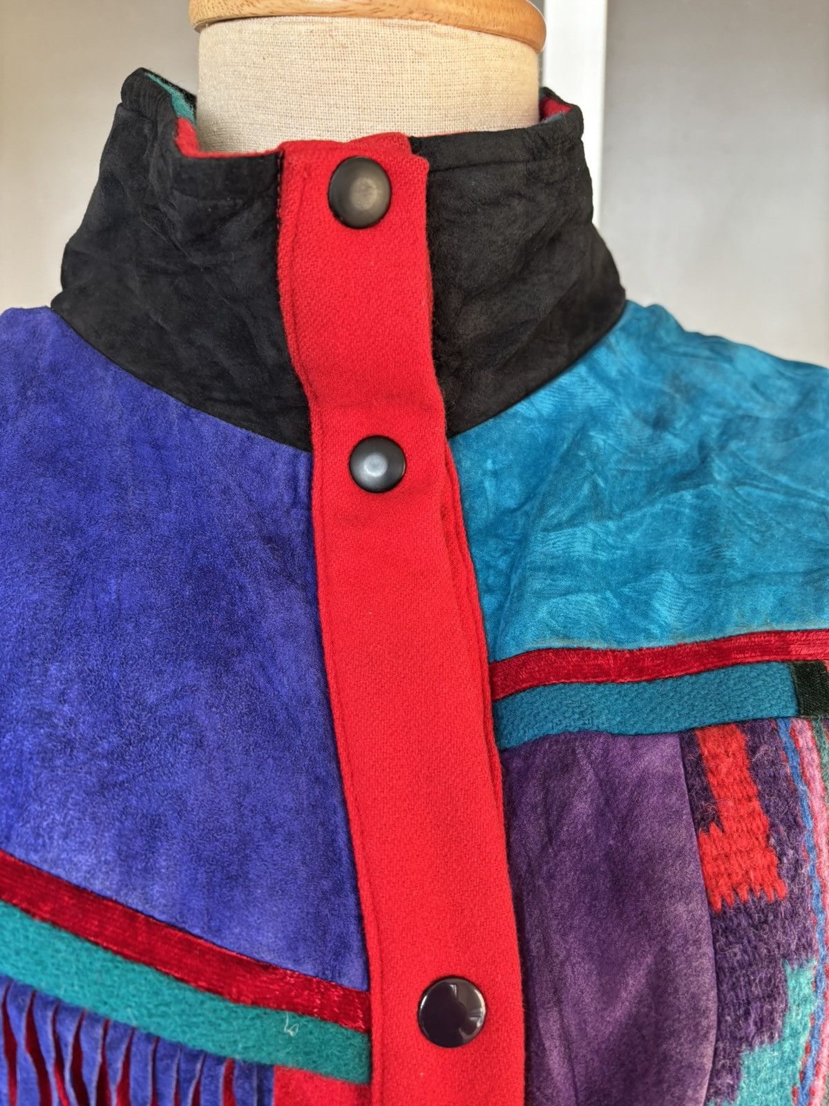 Designer × Vintage Santa Fe Re-creations 90s Suede Patchwork Fringe Jacket Size M / US 6-8 / IT 42-44 - 5 Thumbnail