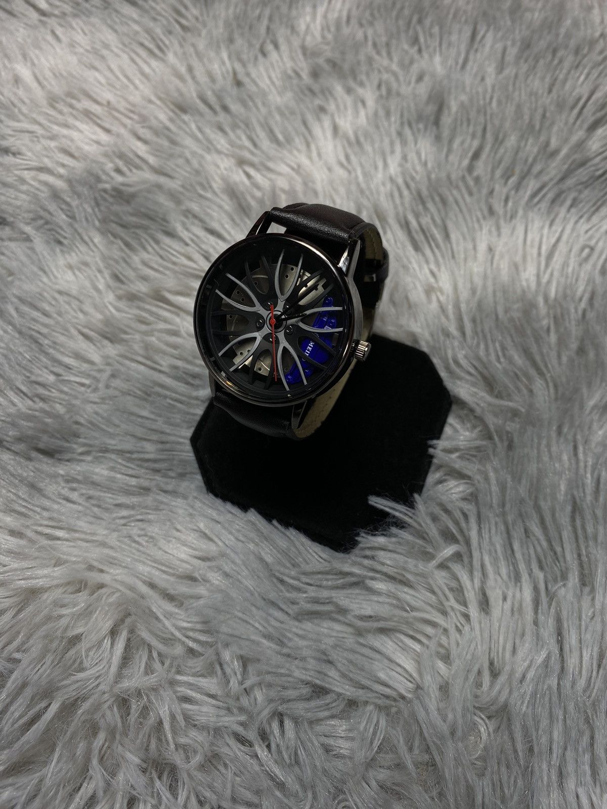 Jewelry Mechanical-Inspired Watch With Leather Strap in Black, Men's