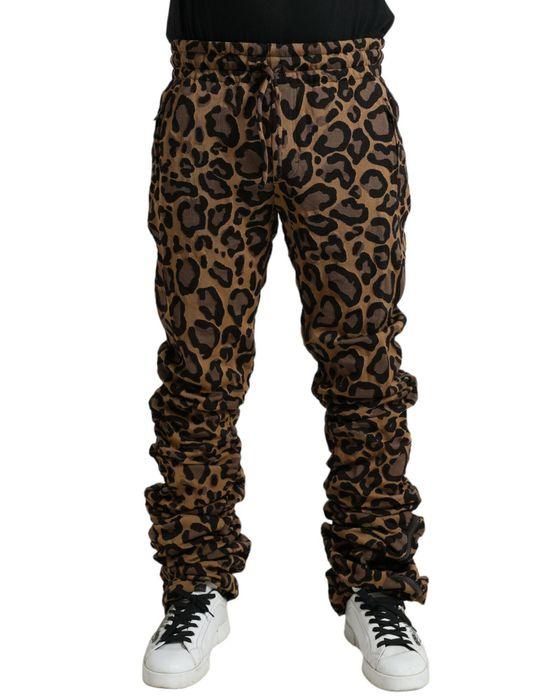 Dolce & Gabbana Brown Leopard Print Polyester Jogger Pants