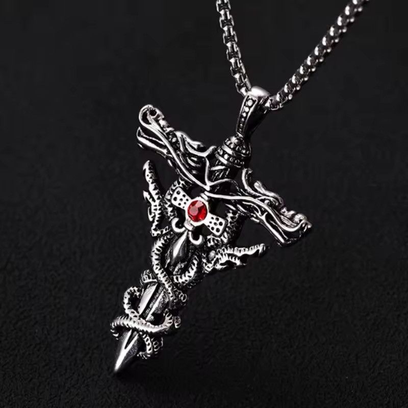 Jewelry Double Dragon Sword Necklace Size ONE SIZE - 2 Thumbnail