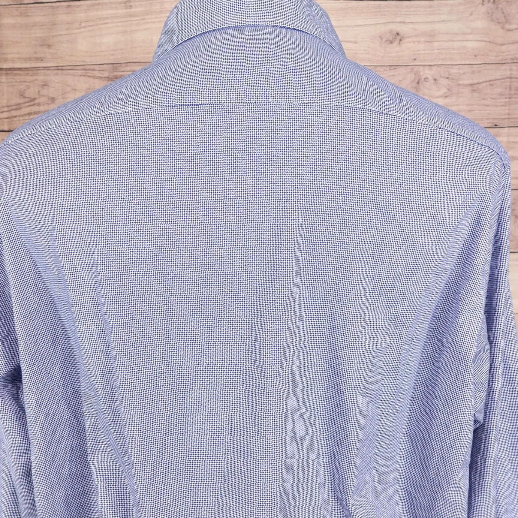 Michael Kors Michael Kors Shirt Mens XL Blue Micro Check Dress Shirt Regular Fit Wrinkle Free Size 46R - 5 Thumbnail