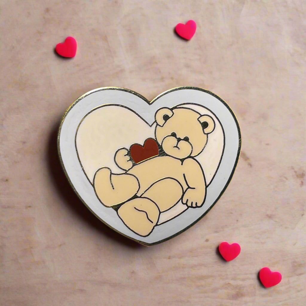 Vintage Valentines Teddy Bear with Heart Love Heart Shape Enameled B Size ONE SIZE - 1 Thumbnail