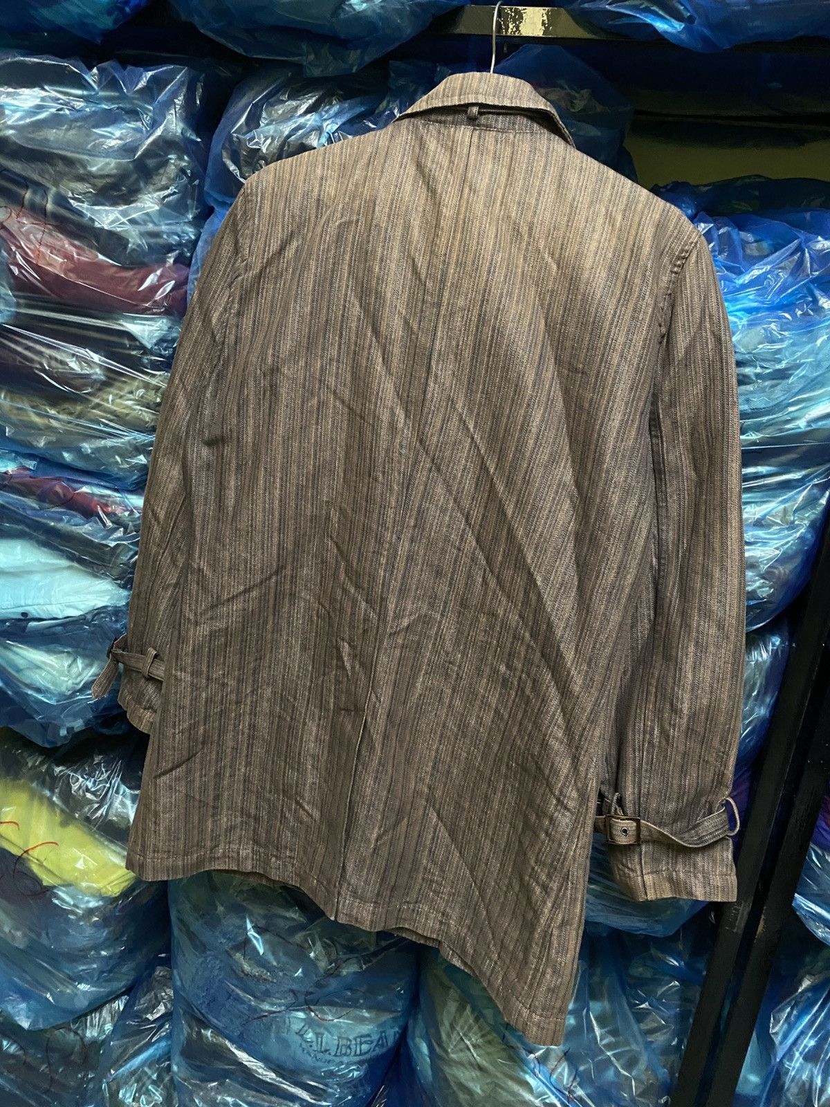 Japanese Brand PLACE PLAN Tokyo Brown Striped Cotton Blend Trench Coat Size US L / EU 52-54 / 3 - 10 Thumbnail