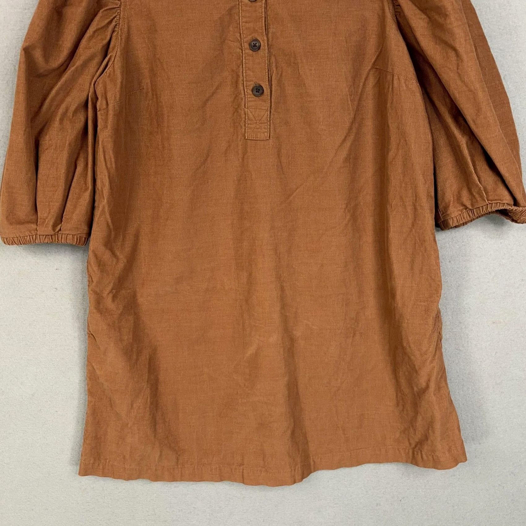 Gap GAP Shirt Dress Womens Medium Brown Corduroy Henley 3/4 Puff Sleeve Shift Mini Shirt Dress Size M / US 6-8 / IT 42-44 - 3 Thumbnail