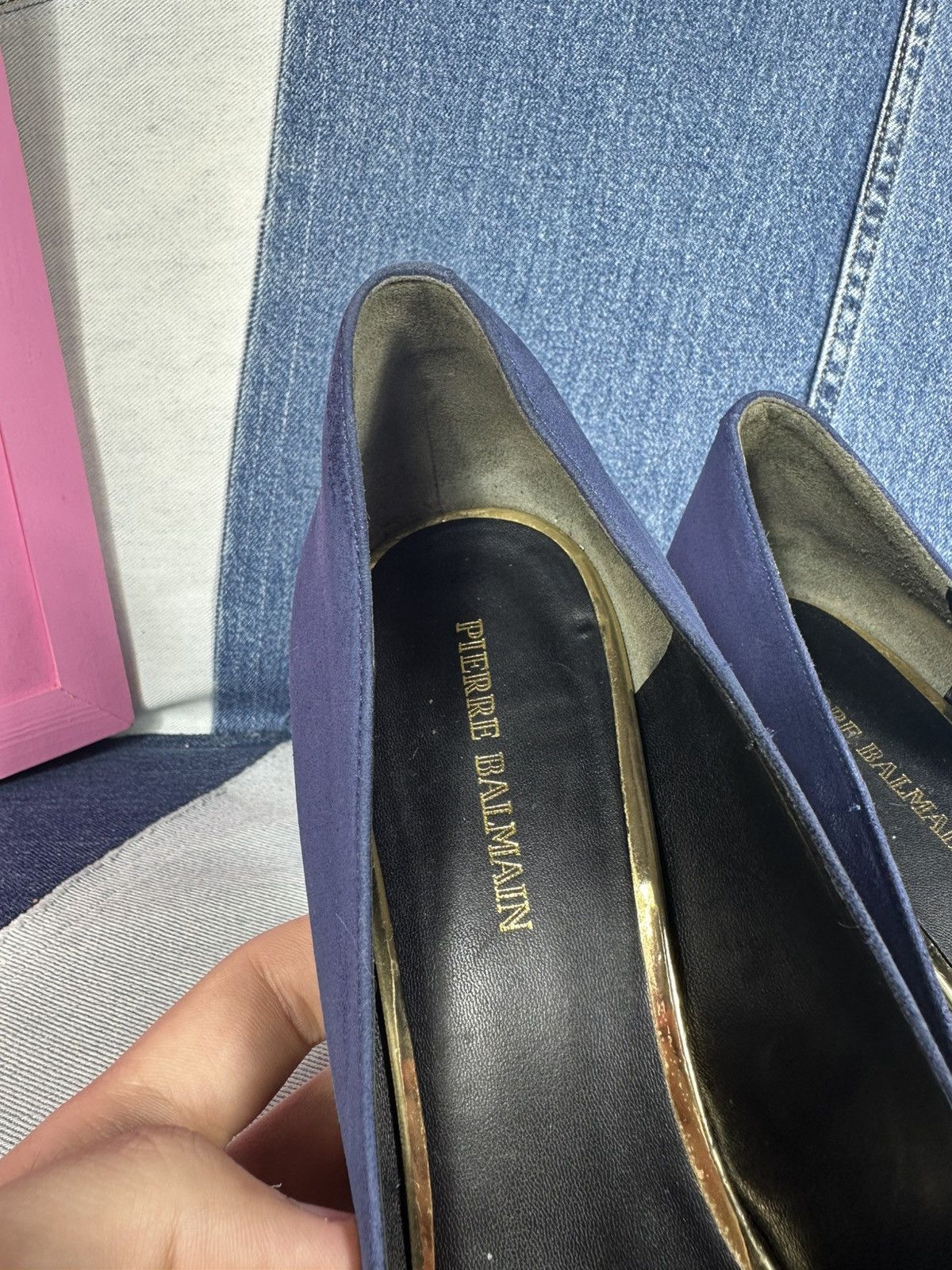 Pierre Balmain Pierre Balmain Heels Suede Blue Shoes Gold Hardware Pins Size US 11 / IT 41 - 18 Thumbnail