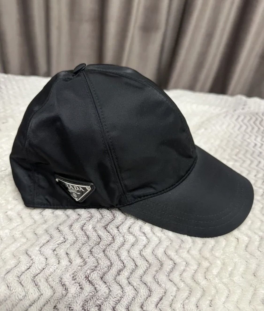 image of Prada Nylon Logo Patch Detail Cap In Black, Men's