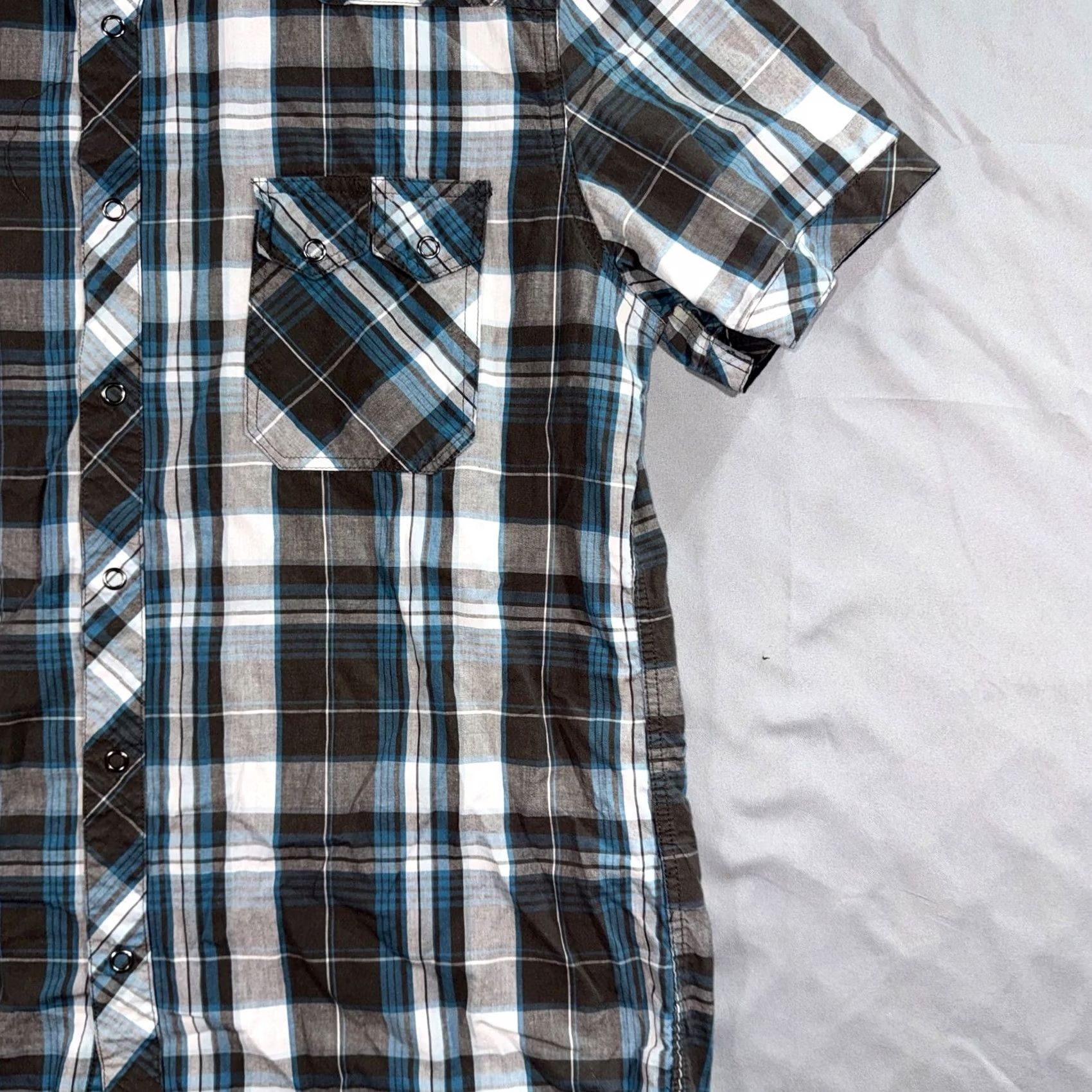 JNCO JNCO Crown Brand Shirt Boys XL Blue Gray Plaid Button Up Slim Fit Short Sleeve Size US XL / EU 56 / 4 - 6 Thumbnail