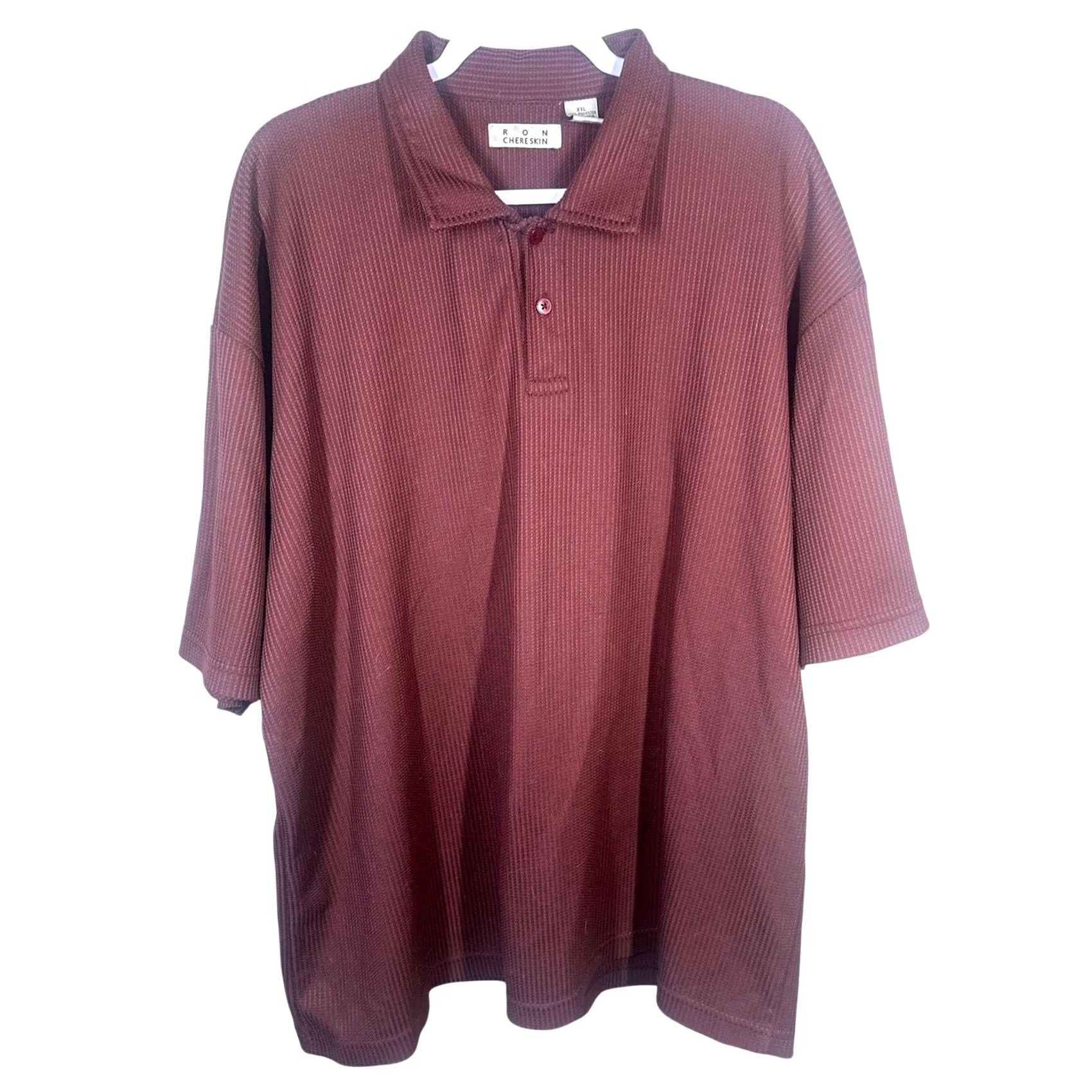 Vintage Ron Chereskin Men's XXL Burgundy Textured Polo Shirt Short Sleeve Button Up Size US XXL / EU 58 / 5 - 3 Thumbnail