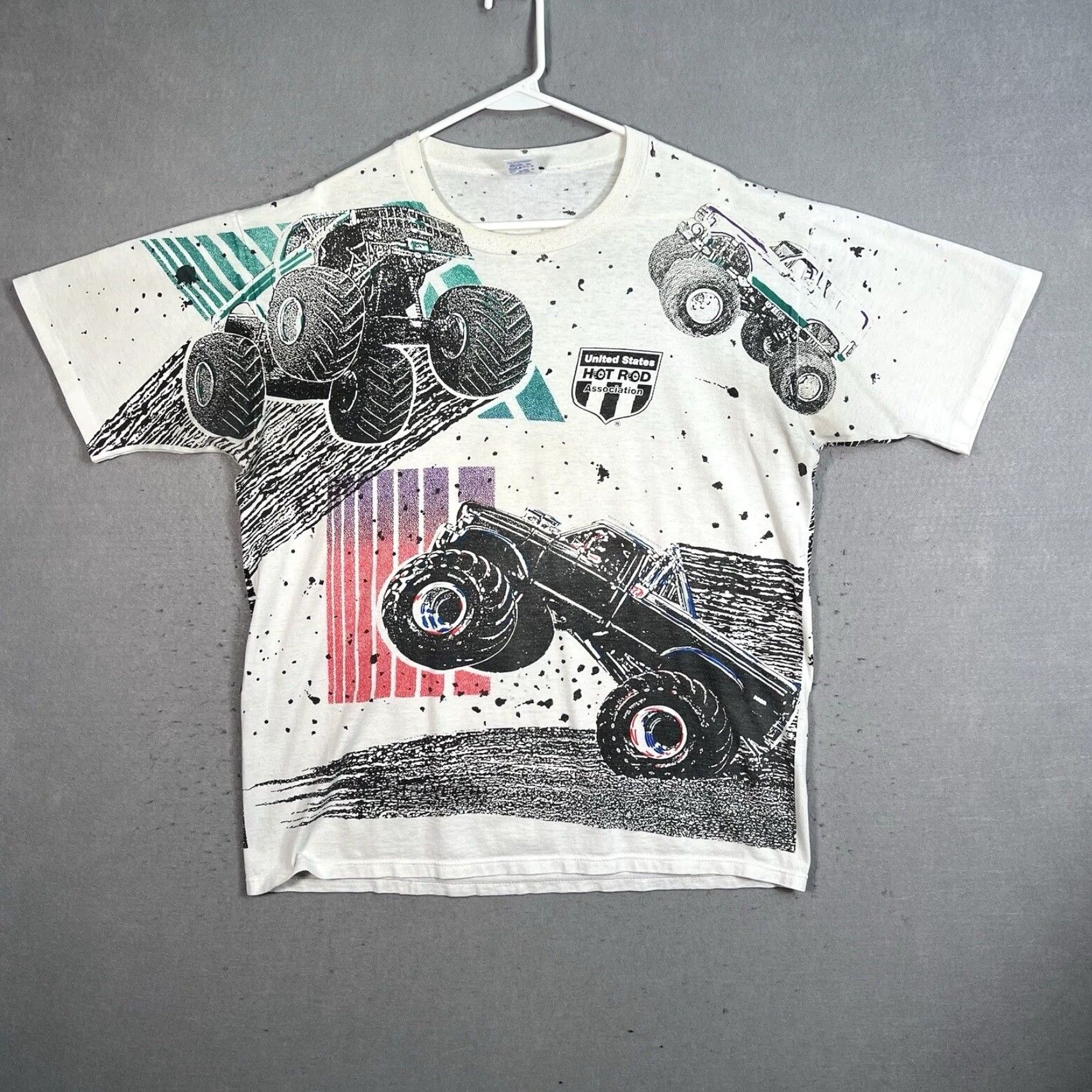 Jerzees VINTAGE United States Hot Rod Monster Truck T Shirt Mens XL White 90s Graphic Tee Shirt Mens XL White Monster Truck 1990s Size US XL / EU 56 / 4 - 2 Thumbnail