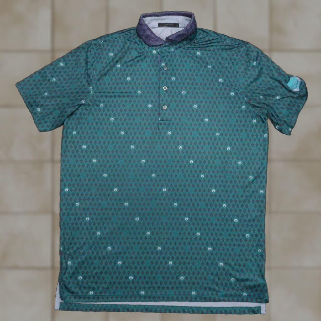 Vintage Greyson Performance Polo Shirt Mens Medium Blue Geometric Golf Activewear Size US M / EU 48-50 / 2 - 1 Thumbnail