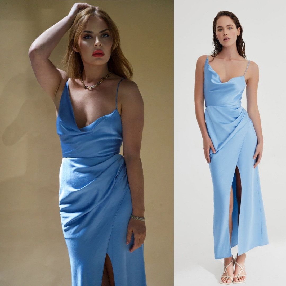 significant other anabell cowl neck maxi dress Lana Tie Back Satin with a lining of 97% Polyester and 3% Elastane Significant Other Cowl Neck Dresses