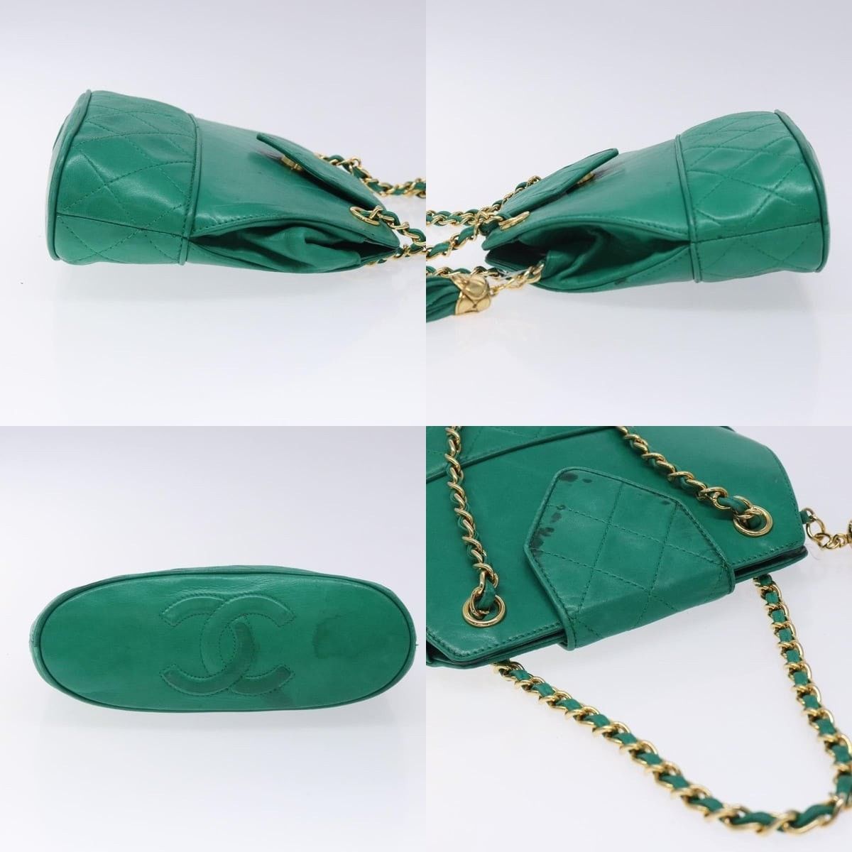 Chanel Chanel Chain Handbag Lamb Skin Green Gold CC Size ONE SIZE - 3 Thumbnail