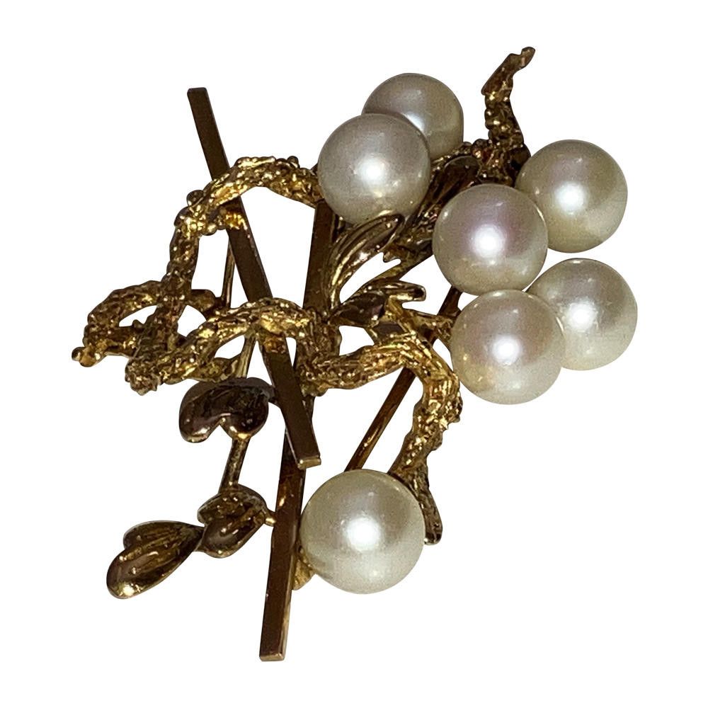 Designer 14 Kt Gold Cultured Pearl Retro Brooch Size ONE SIZE - 5 Thumbnail