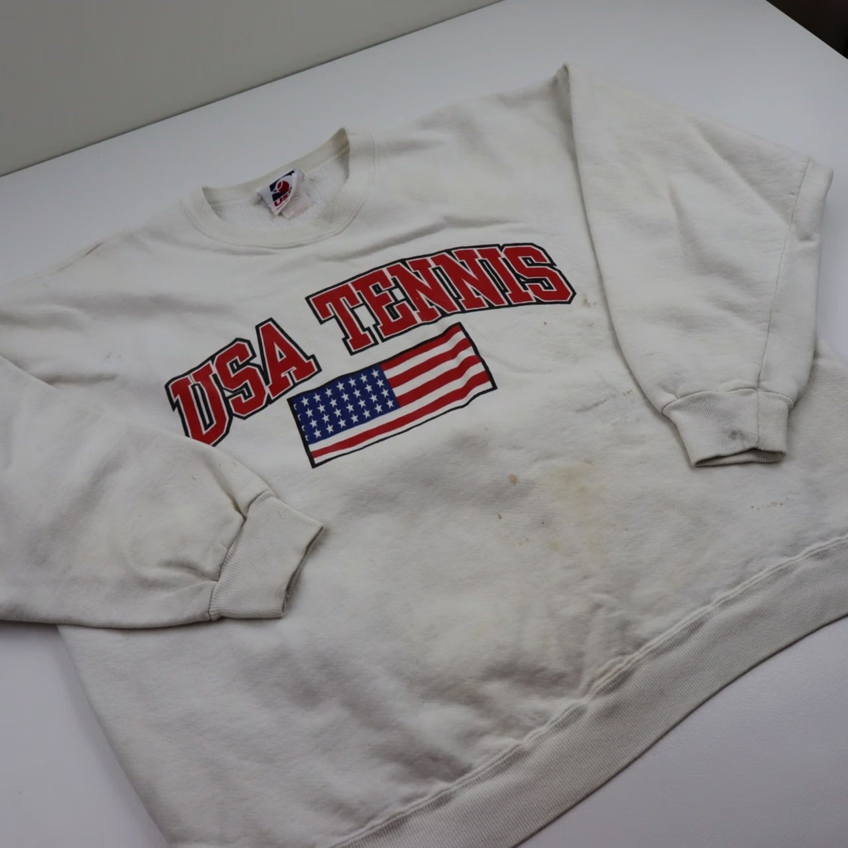 Vintage VINTAGE USTA Sweatshirt XL White USA Tennis Grunge Crewneck 90s Graphic Print Long Sleeve Pullover Men’s Regular Fit Size US XL / EU 56 / 4 - 3 Thumbnail