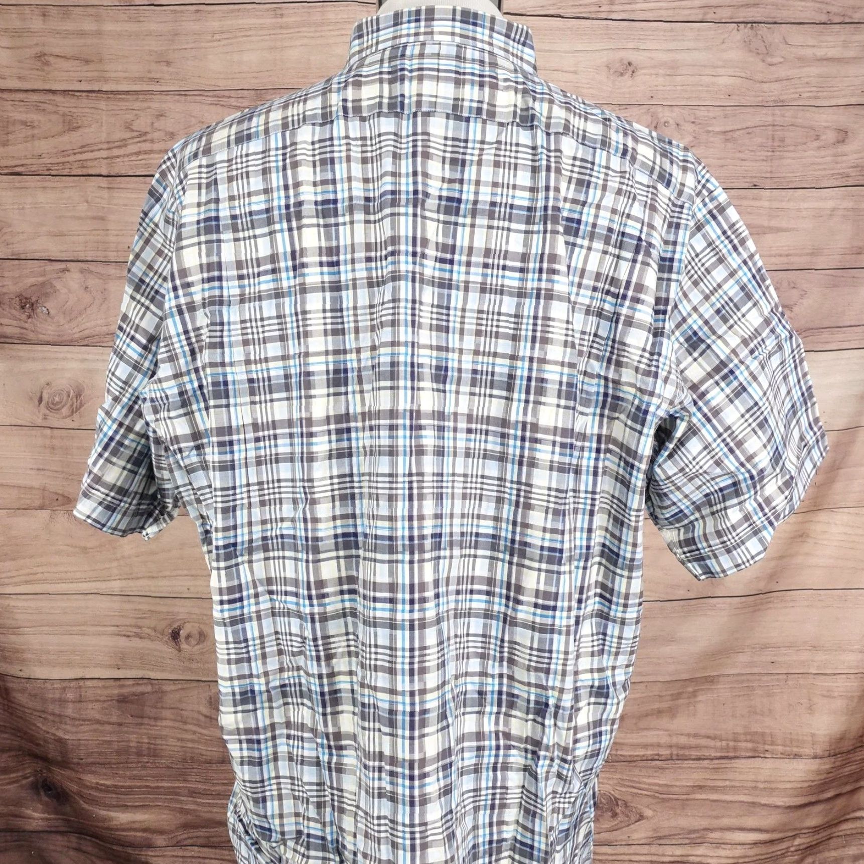 Vintage Thomas Dean Shirt Mens 2XL Gray Blue Plaid Short Sleeve Button Up Pima Cotton Embroidered Size US XXL / EU 58 / 5 - 5 Thumbnail