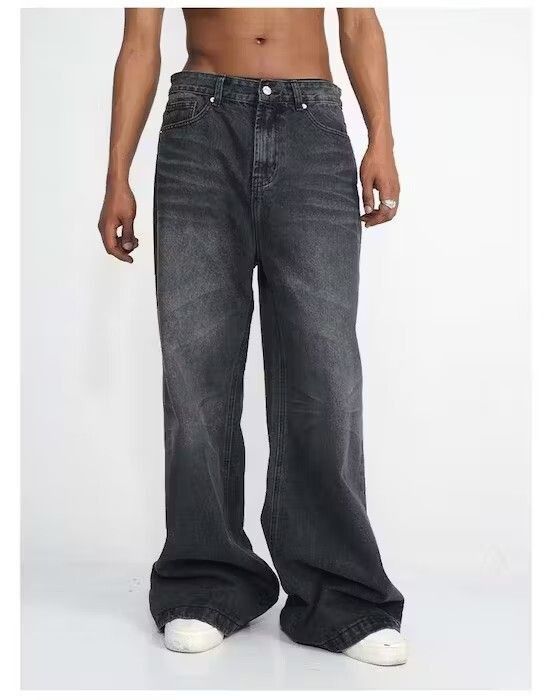 image of Baggy Flared Wide Leg Stack Denim Jeans in Grey, Men's (Size 30)