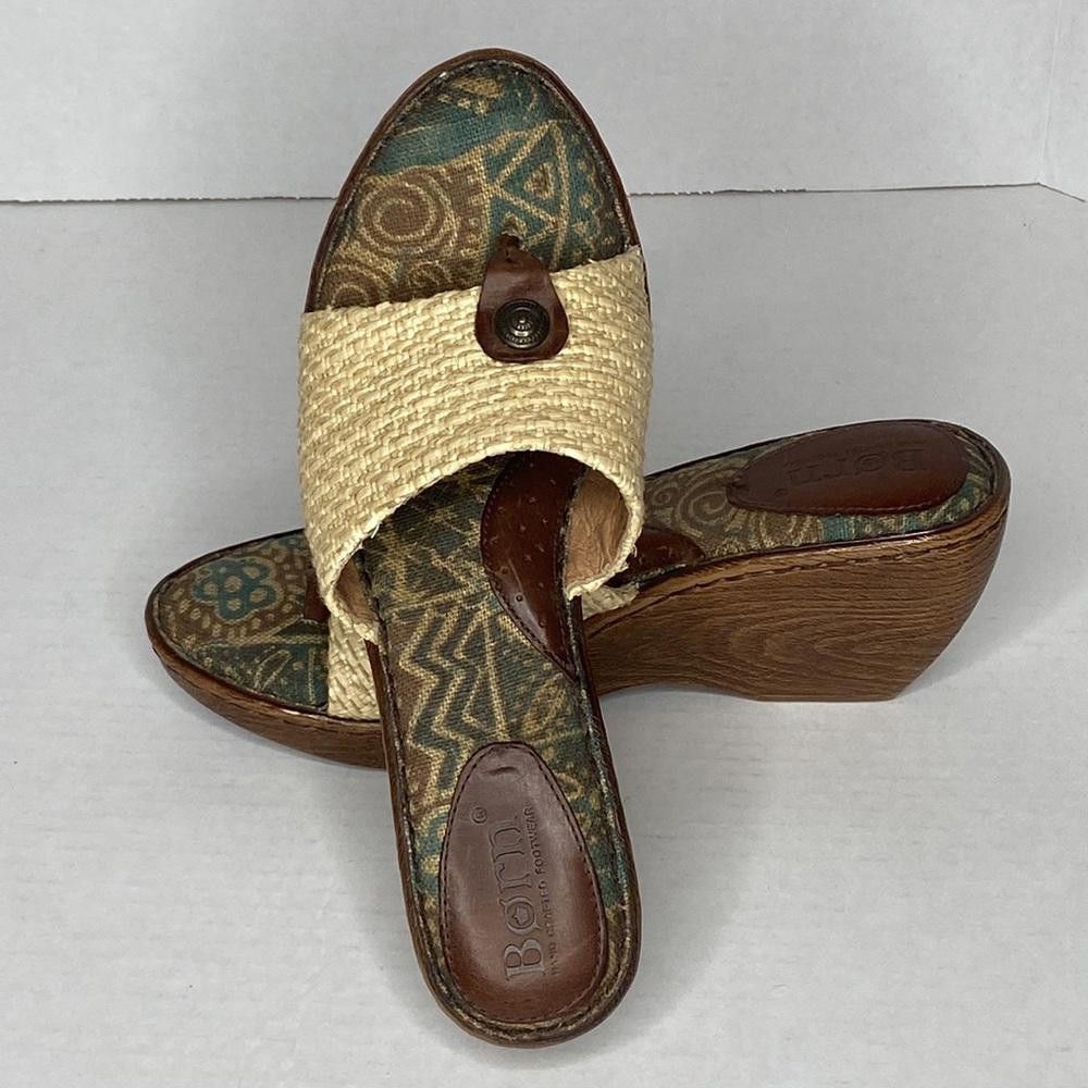 Born BORN Sandals, MOA1 Leather Wedge Slip On, 9 Size US 9 / IT 39 - 8 Thumbnail