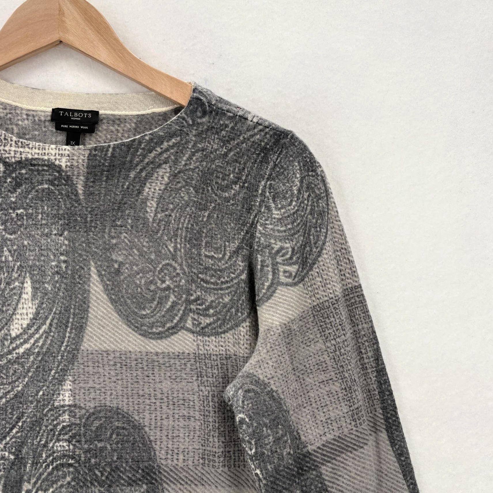Talbots Talbots Sweater Womens 1X Gray Merino Wool Paisley Plaid Pullover Crewneck Cozy Size XL / US 12-14 / IT 48-50 - 2 Thumbnail