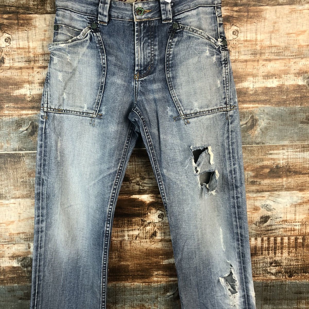 Japanese Brand Back Number Blue Distressed Denim Pants #A2098 Size US 30 / EU 46 - 5 Thumbnail
