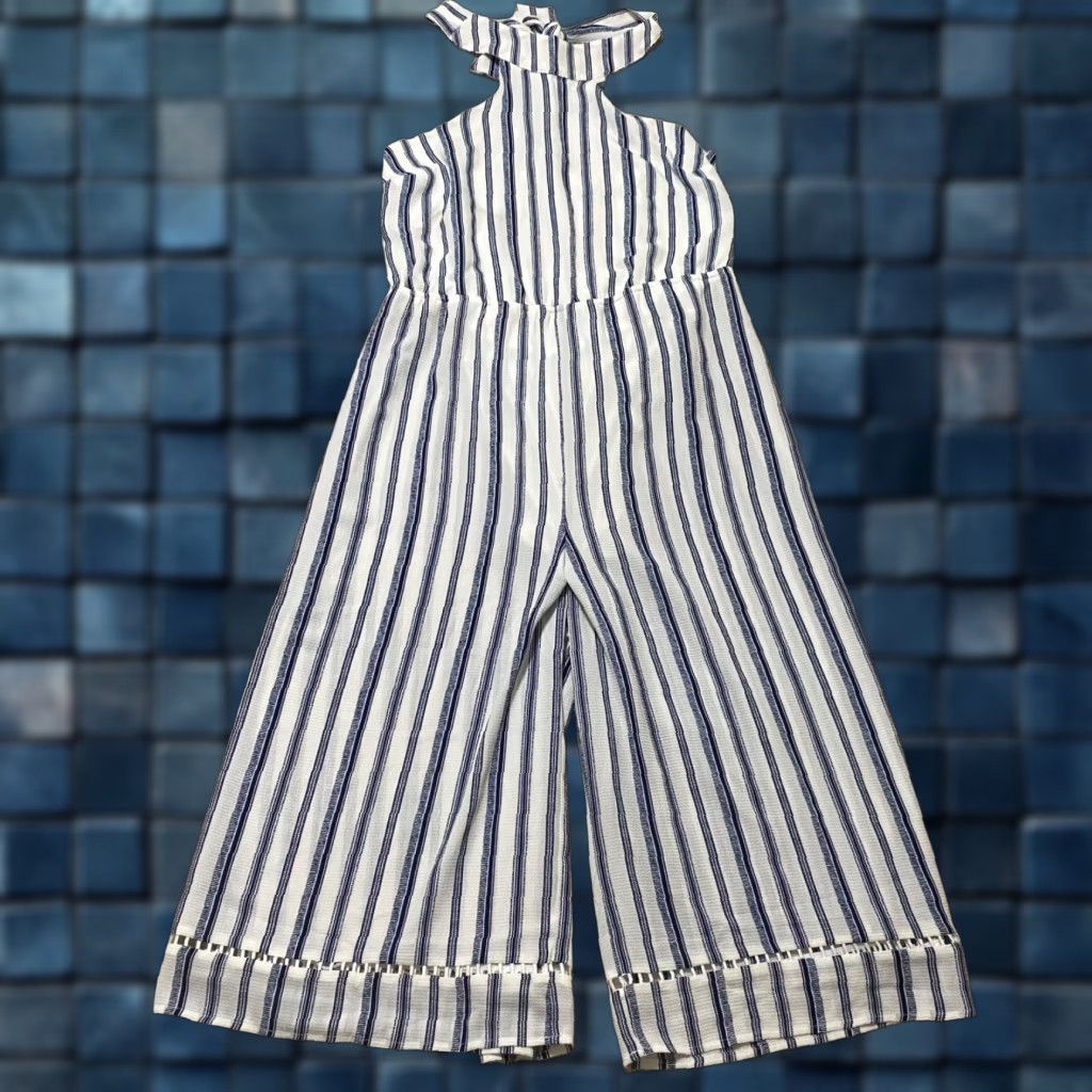 Vintage NYC Jumpsuit Womens Large Blue Striped Sleeveless One-Piece Dress Beach Summer NWT Size 36" / US 14 / IT 50 - 1 Thumbnail