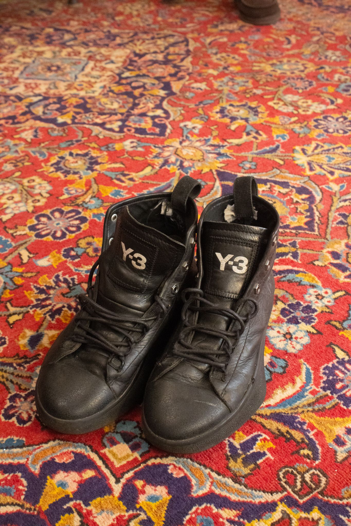 Y 3 x Yohji Yamamoto Y-3 Leather High Tops Shoes in Black, Men's (Size 8.5)