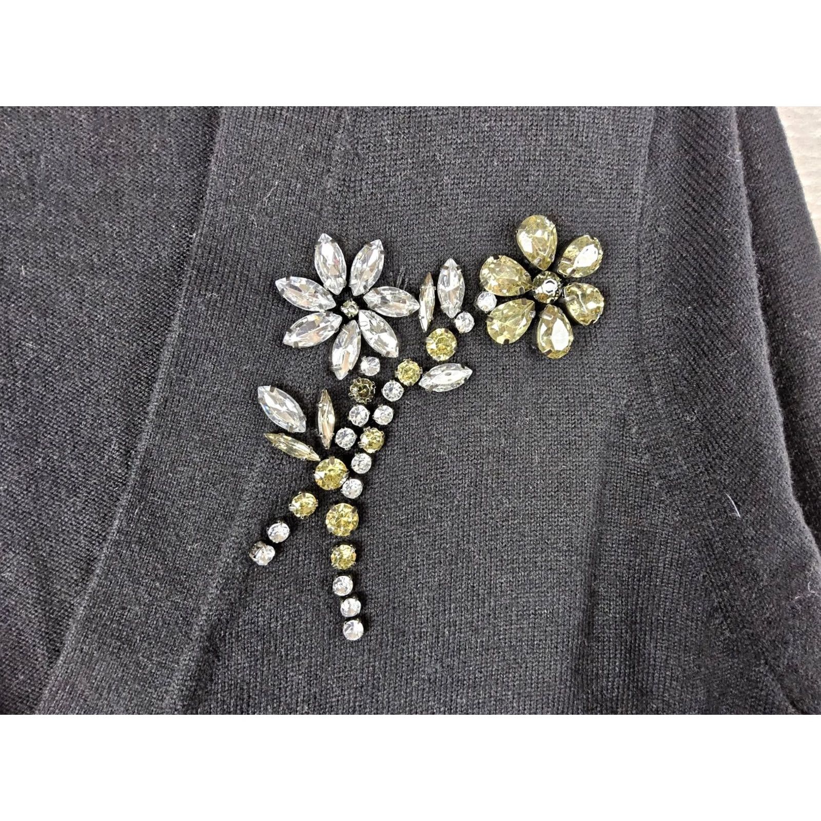 Vintage Kate Spade Cardigan Wool Blend Rhinestone Flowers Black S Womens Sweater Long Sleeve Size S Size S / US 4 / IT 40 - 5 Thumbnail