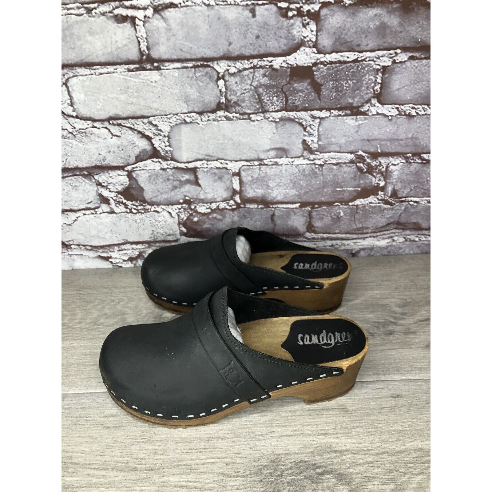 Other Sandgrens Handmade Swedish Black Nubuck Leather Wood Clogs W Size US 6 / IT 36 - 13 Thumbnail