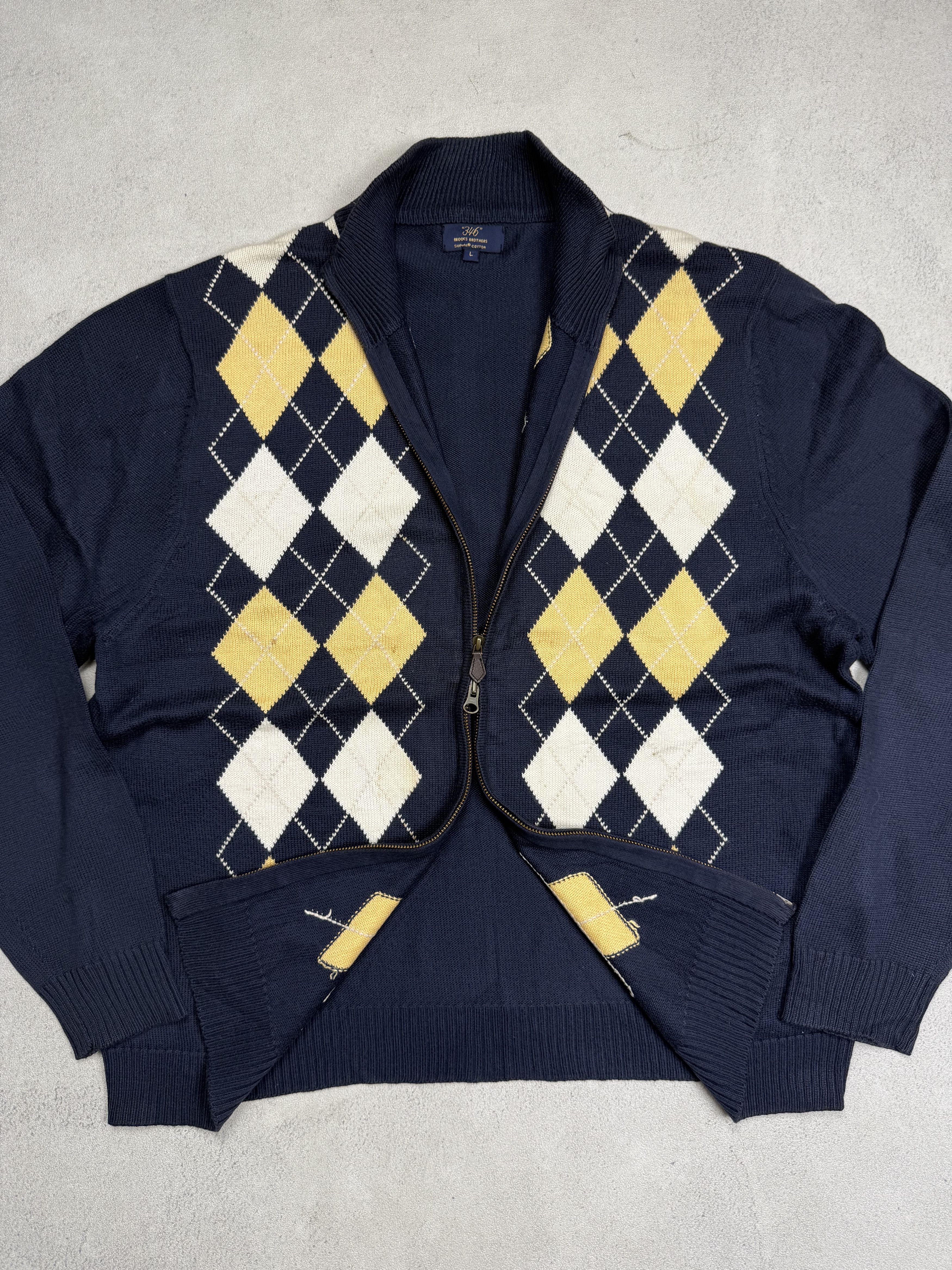 Brooks Brothers Brook Brothers Argyle Zip-Up Knit Cardigan Retro Preppy Size US L / EU 52-54 / 3 - 2 Thumbnail