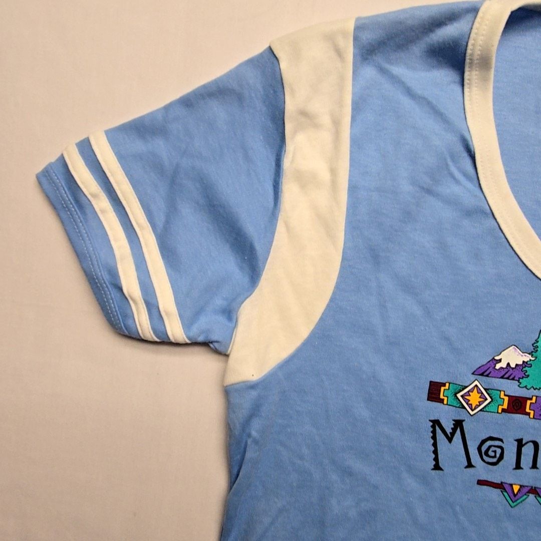 Vintage Vintage Montana Graphic Tee Le Riche Blue White L Shirt Size L / US 10 / IT 46 - 4 Thumbnail