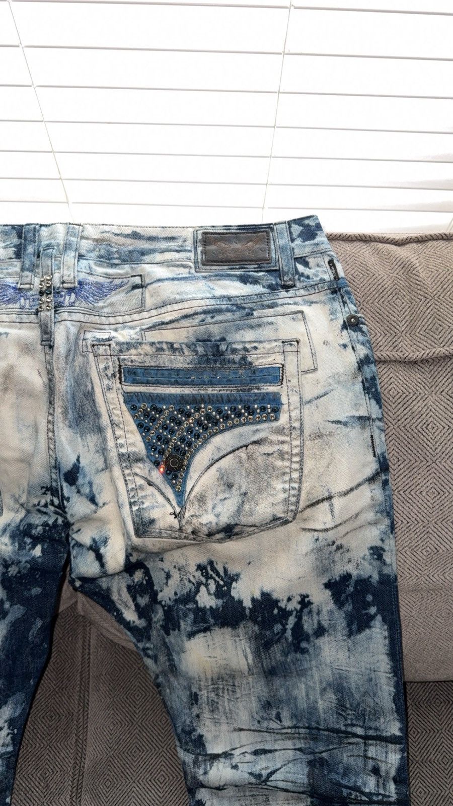 Robins Jeans Robin’s Jean Acid Wash Studded Denim Blue Distressed Size US 38 / EU 54 - 6 Thumbnail