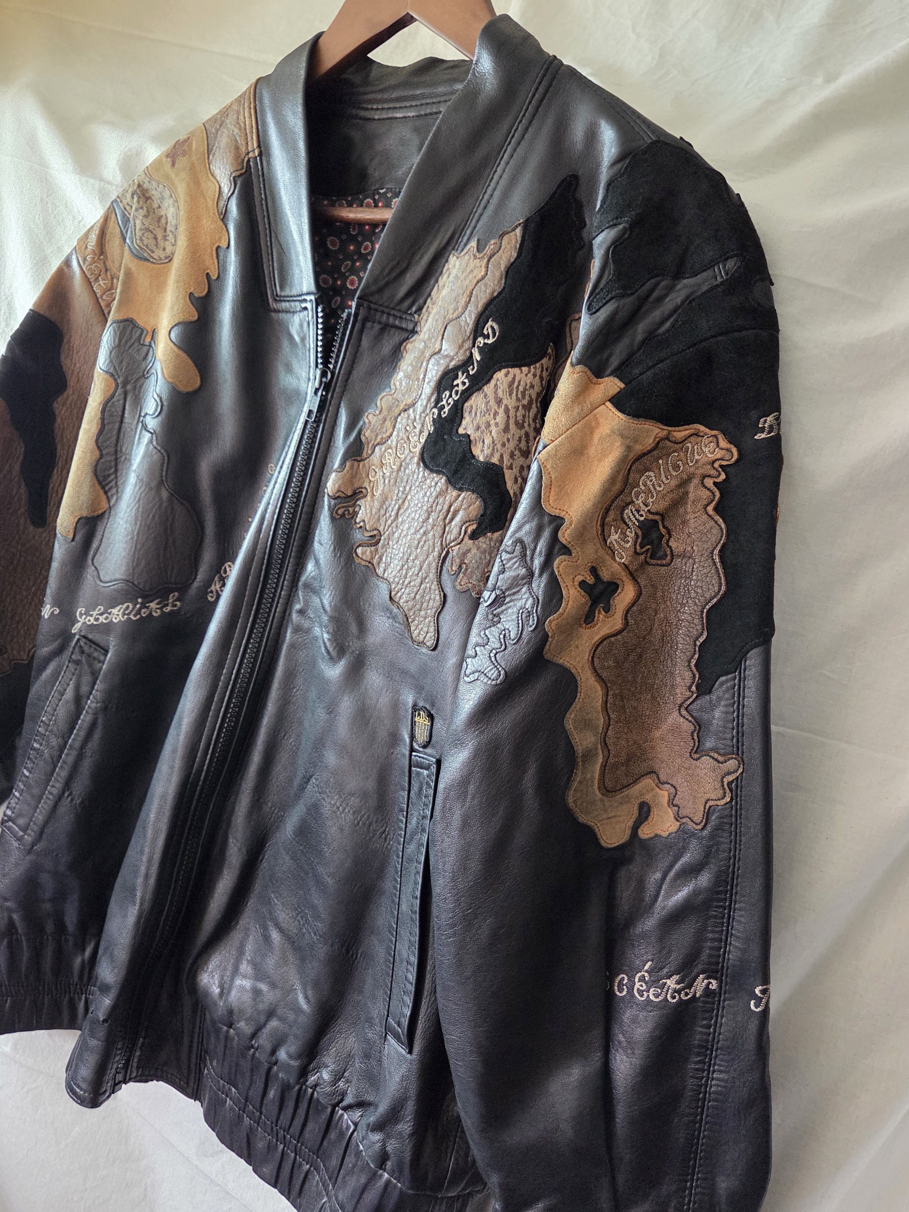 Other World Map Patch Lambskin Leather Jacket Size US L / EU 52-54 / 3 - 3 Thumbnail