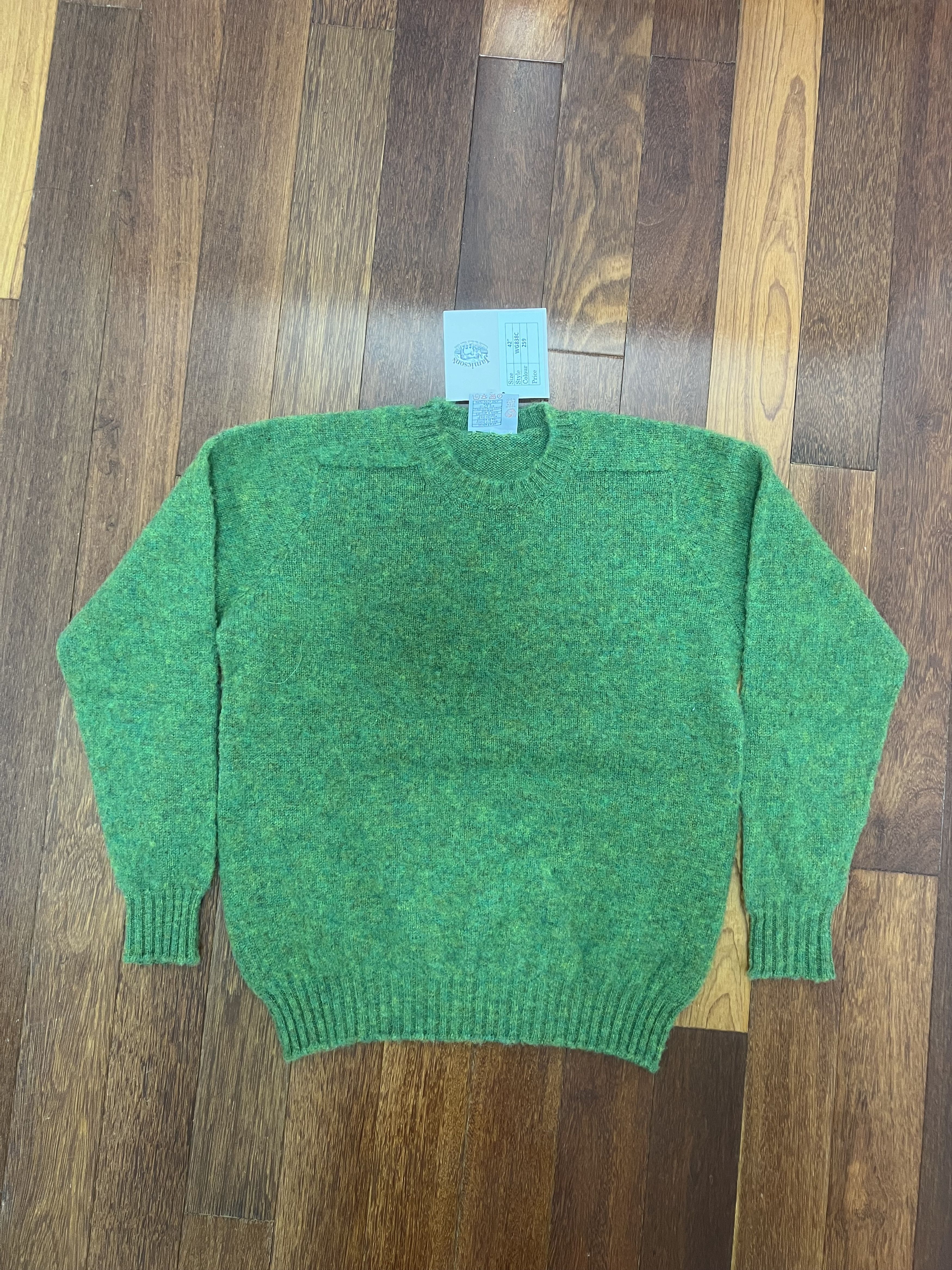 Jamiesons Of Shetland 💚 JAMIESON'S OF SHETLAND BRUSHED CREW KNIT Leprechaun Size US L / EU 52-54 / 3 - 6 Thumbnail