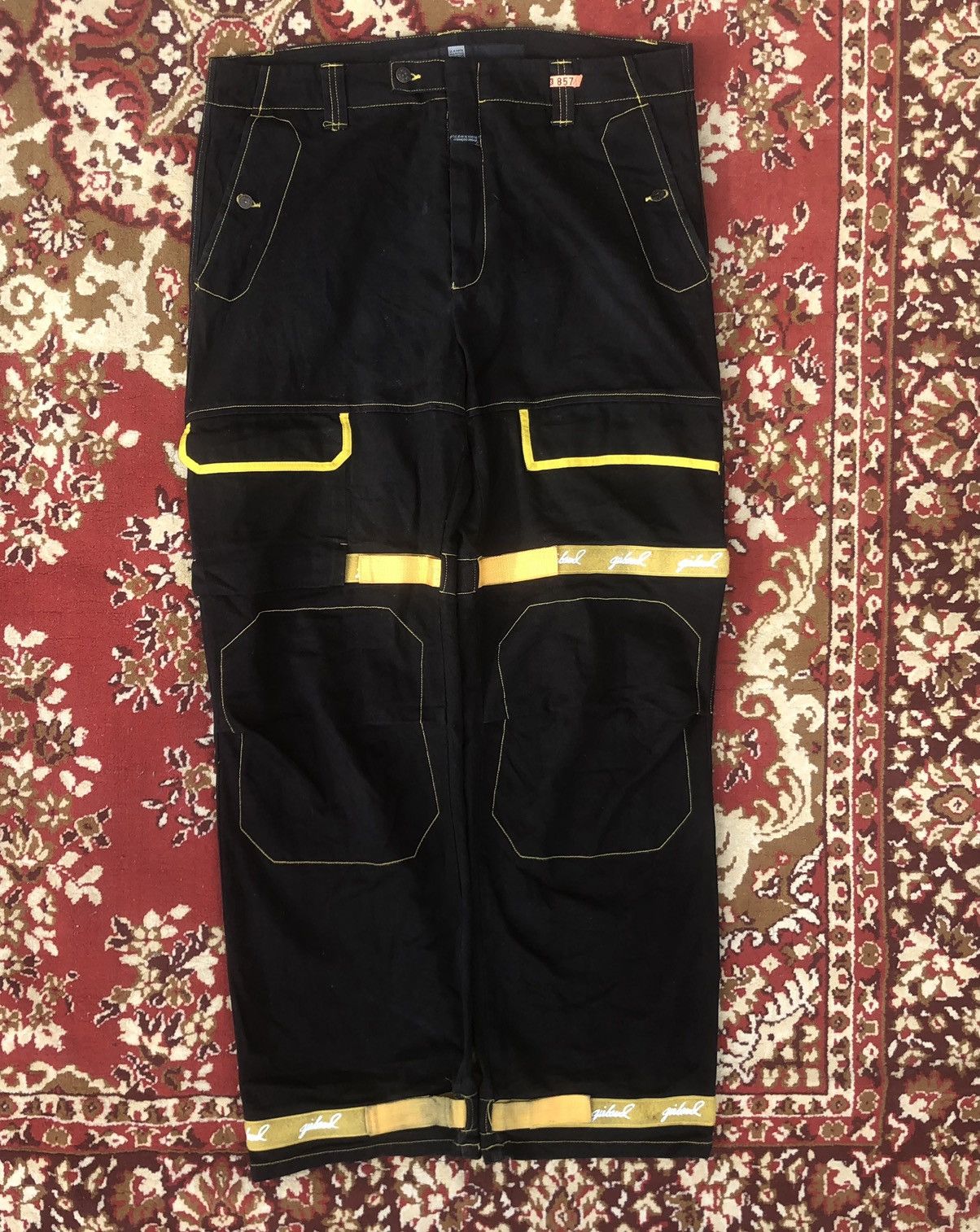 image of Marithe Francois Girbaud Vintage Mfg Cargo Pants Strap Baggy in Black/Yellow, Men's (Size 38)