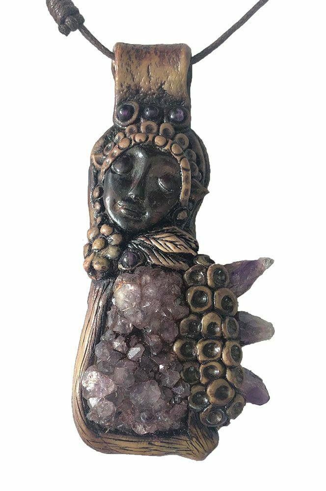 Designer Artisan Hand Made Polymer Clay Fairy Amethyst Druzy Necklace Size ONE SIZE - 1 Thumbnail