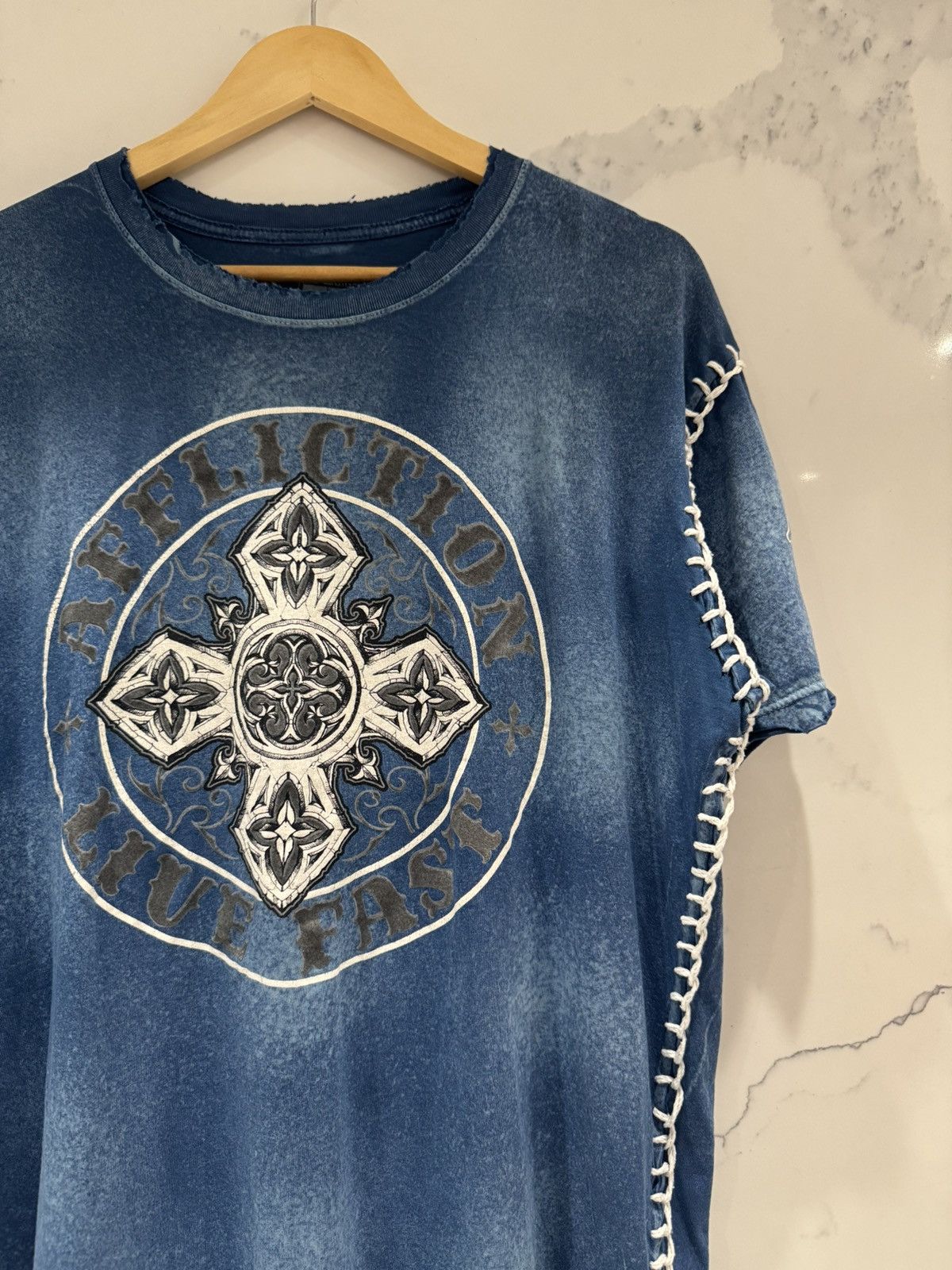 Affliction Vintage Y2K Affliction Live Fast Cross Acid Wash T Shirt Size US XL / EU 56 / 4 - 3 Thumbnail