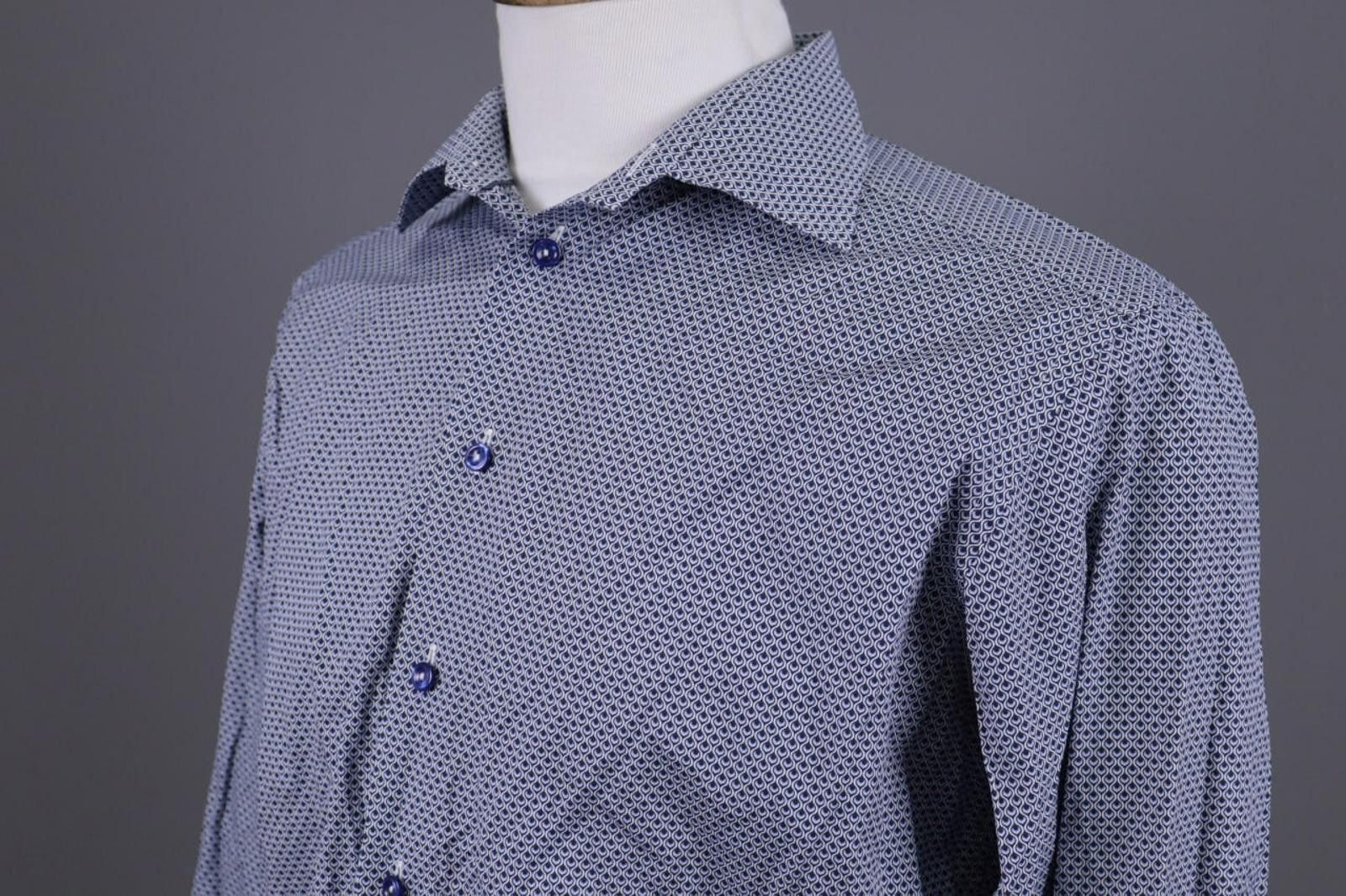 Eton Eton Blue Luxury Printed Button Down Shirt Made to Measure Size US M / EU 48-50 / 2 - 6 Thumbnail