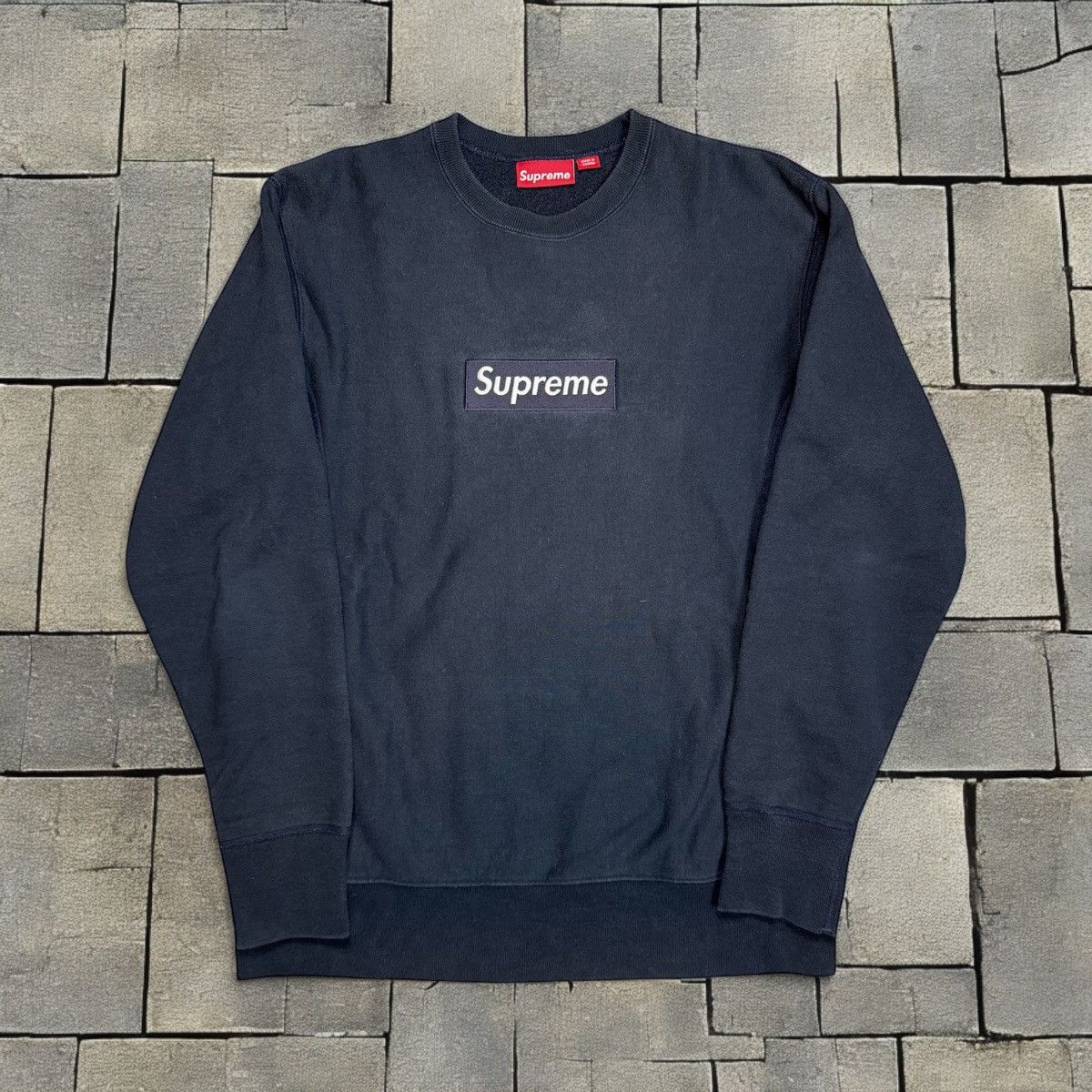 Supreme Navy Box Logo Crewneck | Grailed