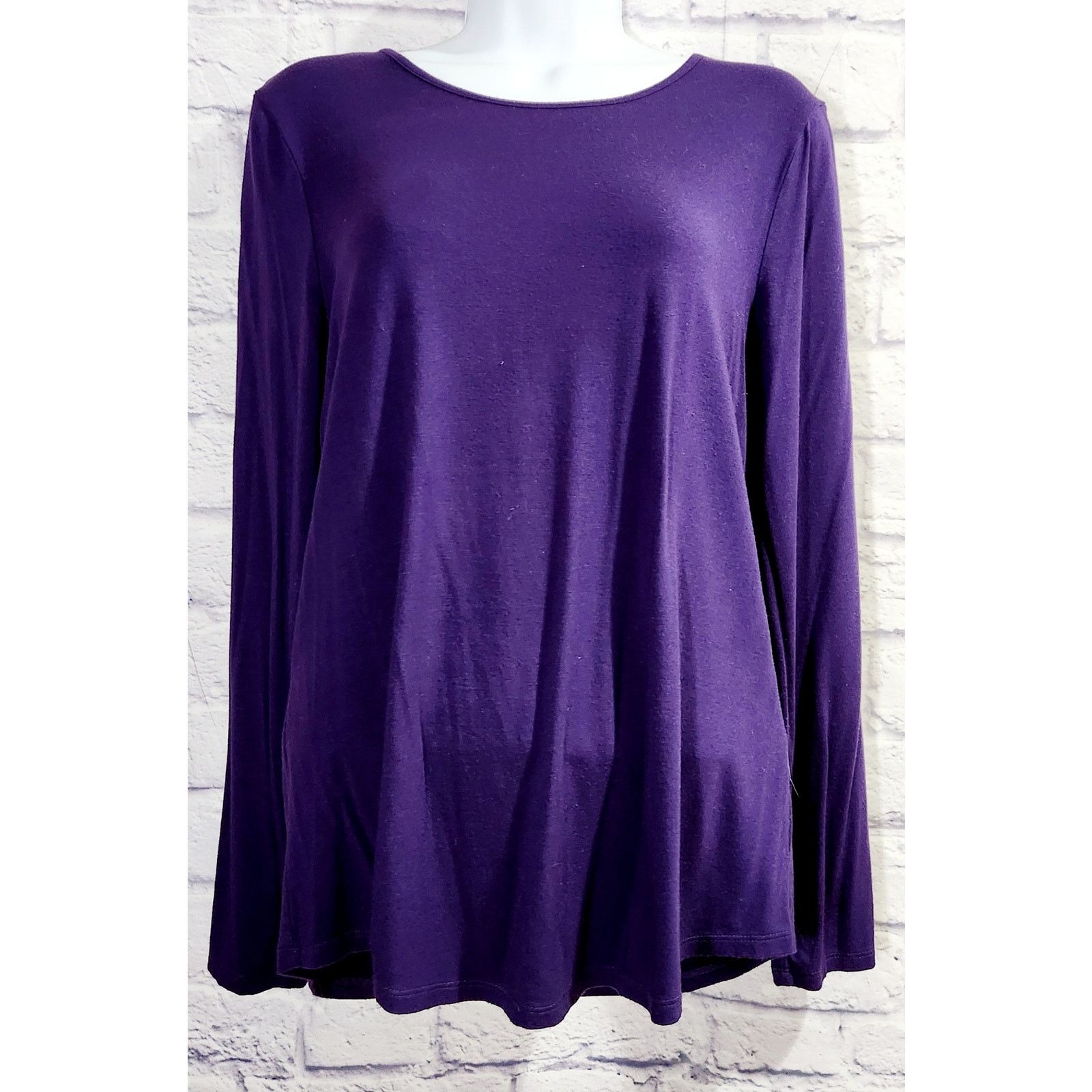 Chicos By Chico's Purple Round Neck Long Sleeves Top 1 Medium Soft Size M / US 6-8 / IT 42-44 - 1 Thumbnail