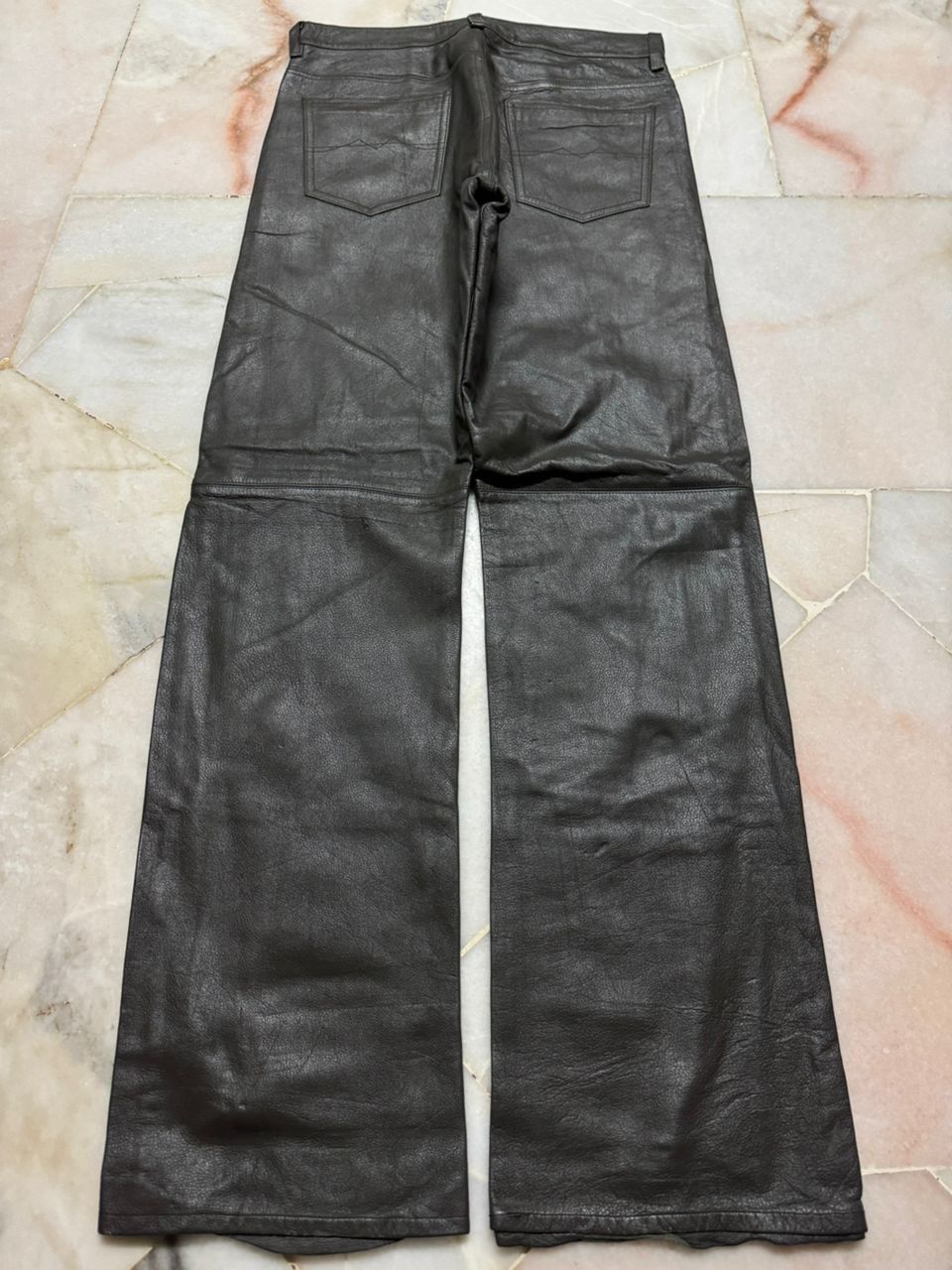 Michel Klein 💥Vintage 90s Michel Klein Homme Paris Leather Pants Dark Size US 28 / EU 44 - 12 Thumbnail