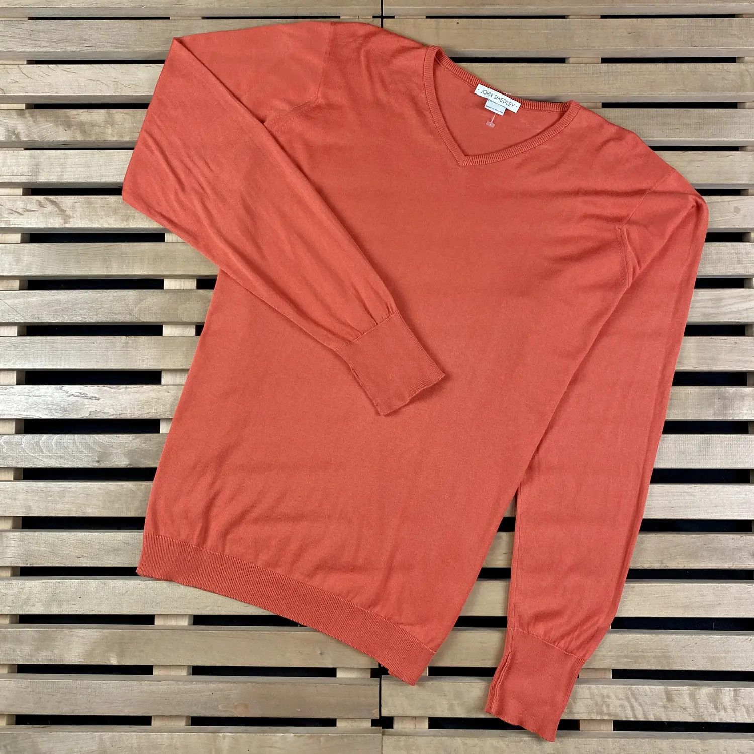 John Smedley Mens Sweater Jumper John Smedley V Neck Size L-XL Orange Size US L / EU 52-54 / 3 - 1 Thumbnail