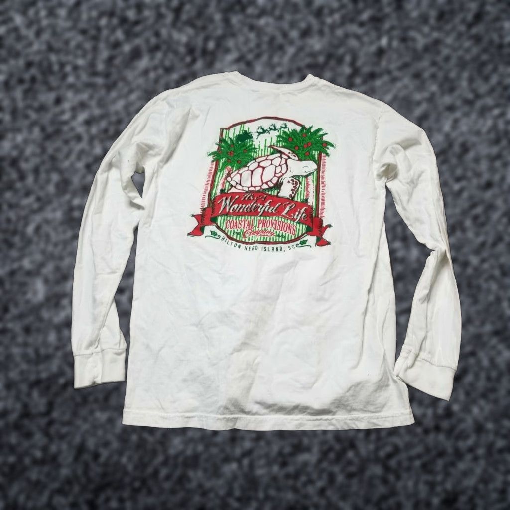 Vintage Coastal Provisions Company Christmas Sea Turtle Graphic Tee White M Mens Golf T-Shirt Size US M / EU 48-50 / 2 - 1 Thumbnail