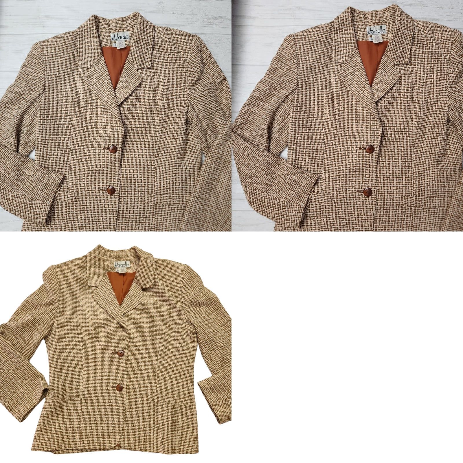 Vintage VINTAGE Rafaella Blazer Jacket womens Size 12 Brown White Textured Silk Blend 60% Silk 40% Rayon Two-Button Short Sleeve Lined Beige/ Brown Sports? Size XL / US 12-14 / IT 48-50 - 8 Thumbnail