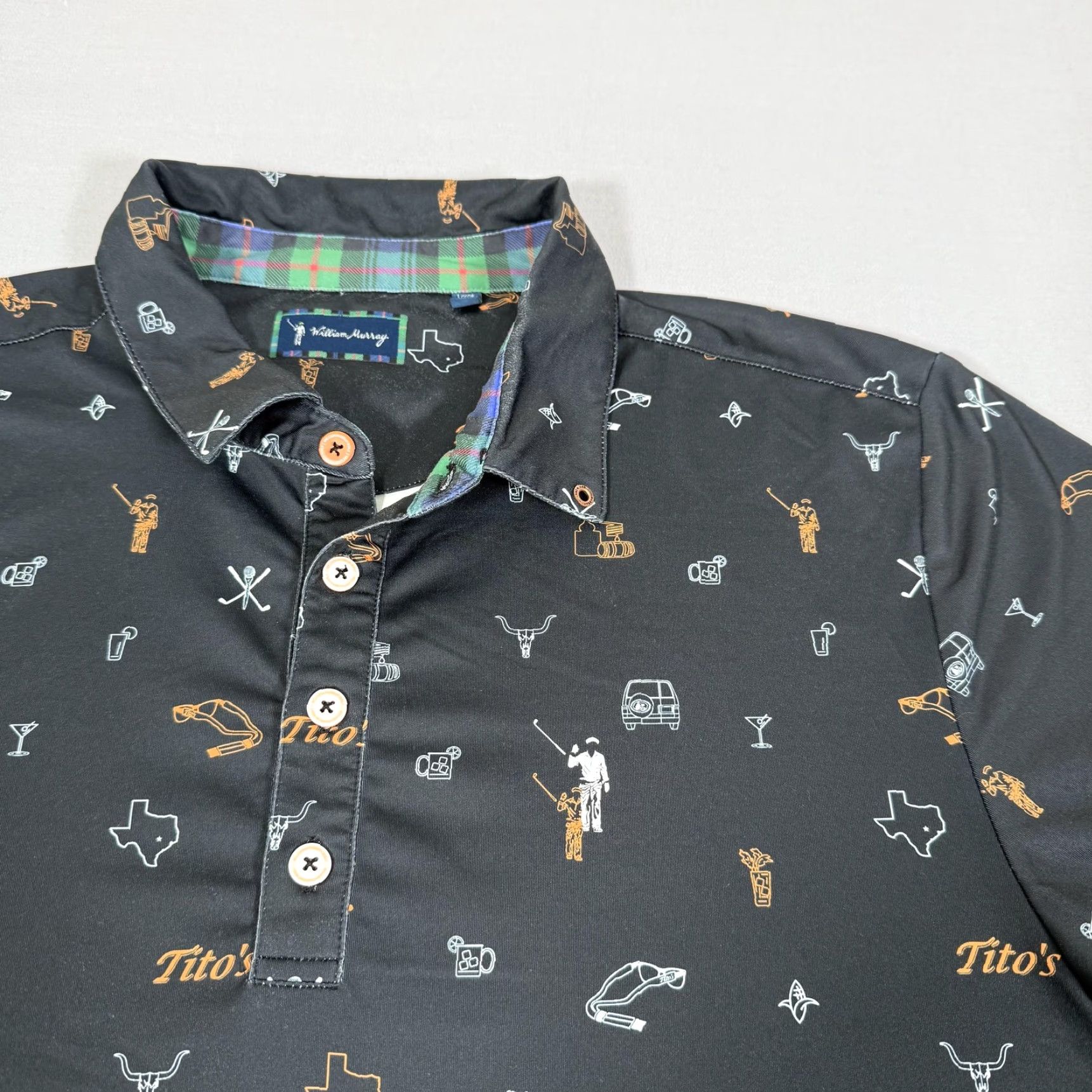 Vintage William Murray Polo Shirt Mens Large Black Texas Print Golf Titos Vodka Size US L / EU 52-54 / 3 - 3 Thumbnail