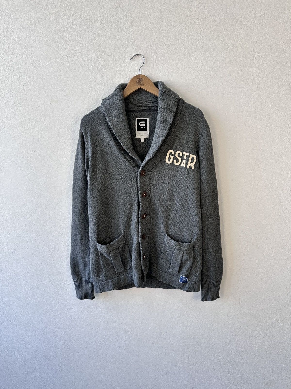 G-Star RAW Sterling Cardigan Knit Shawl Neck Logo Sweater