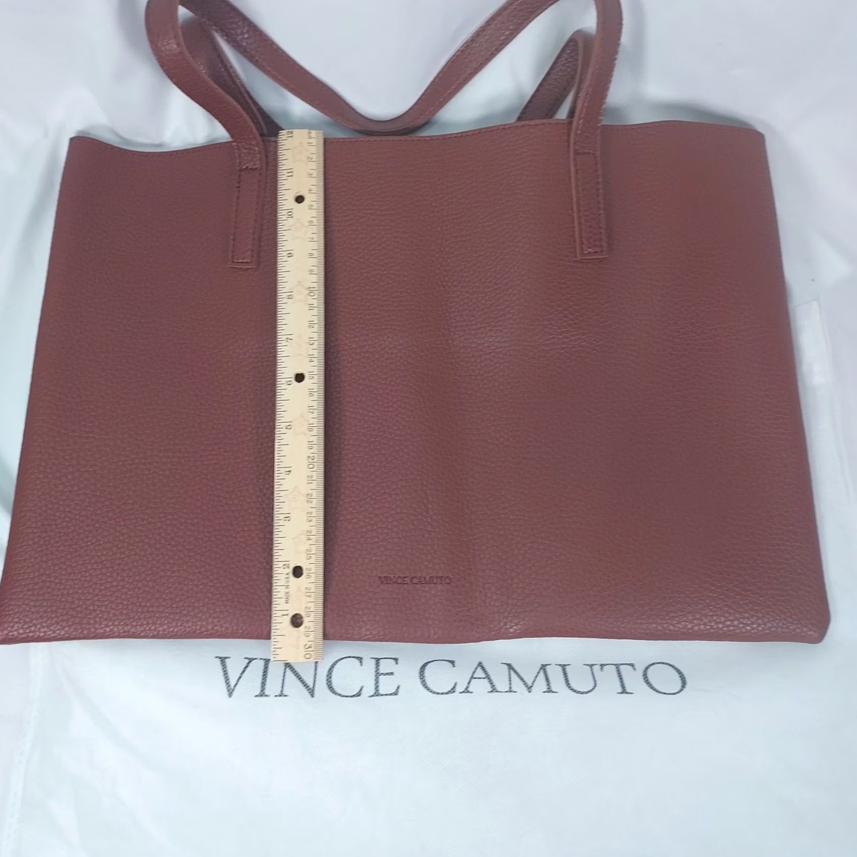 Vince Camuto Vince Camuto Tote Bag Brown Faux Leather with Black Stripe Dust Bag Large Pebbled Inner Pockets Zipper Size ONE SIZE - 5 Thumbnail