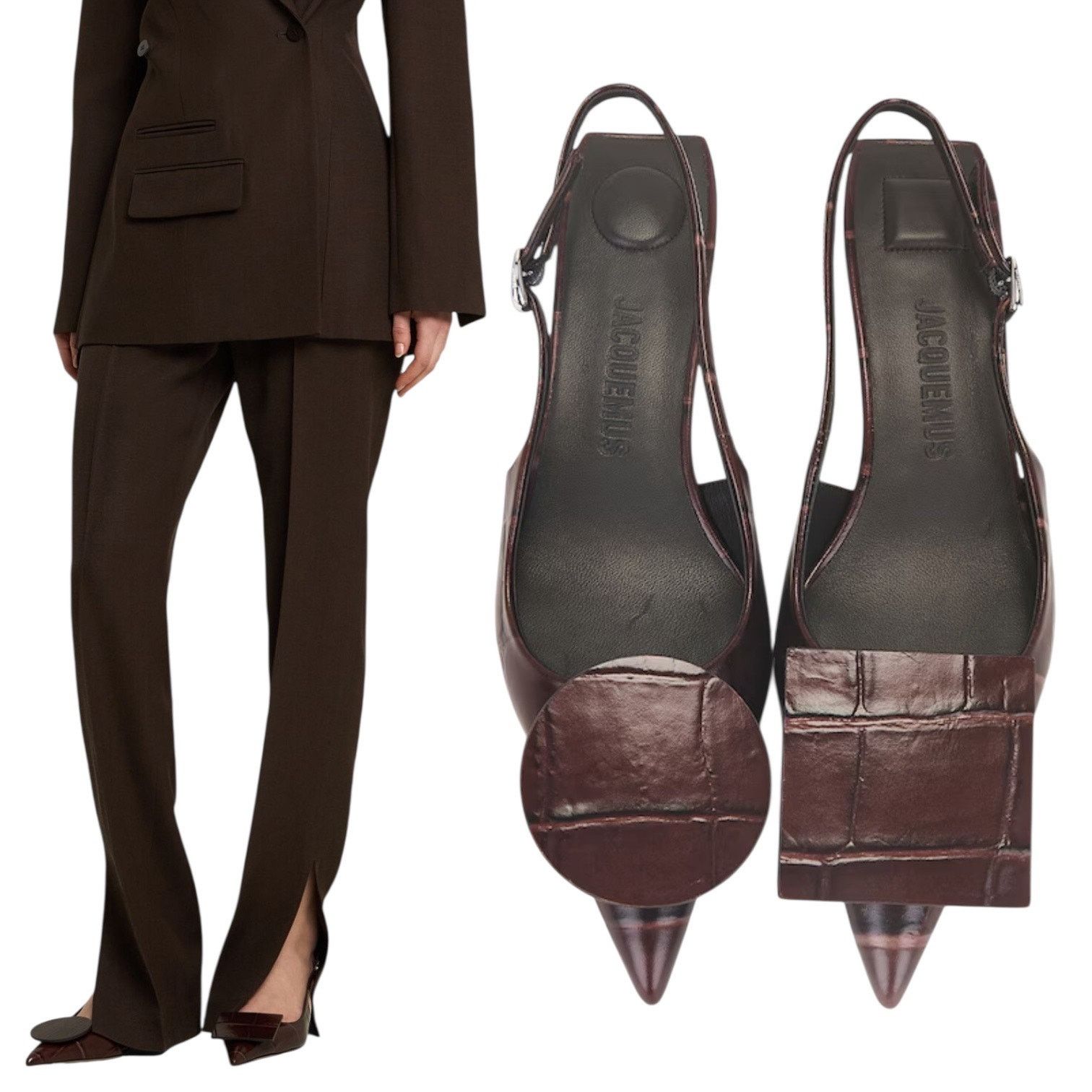 Jacquemus Les Duelo Slingback Pump Croc Emboss Brown 38