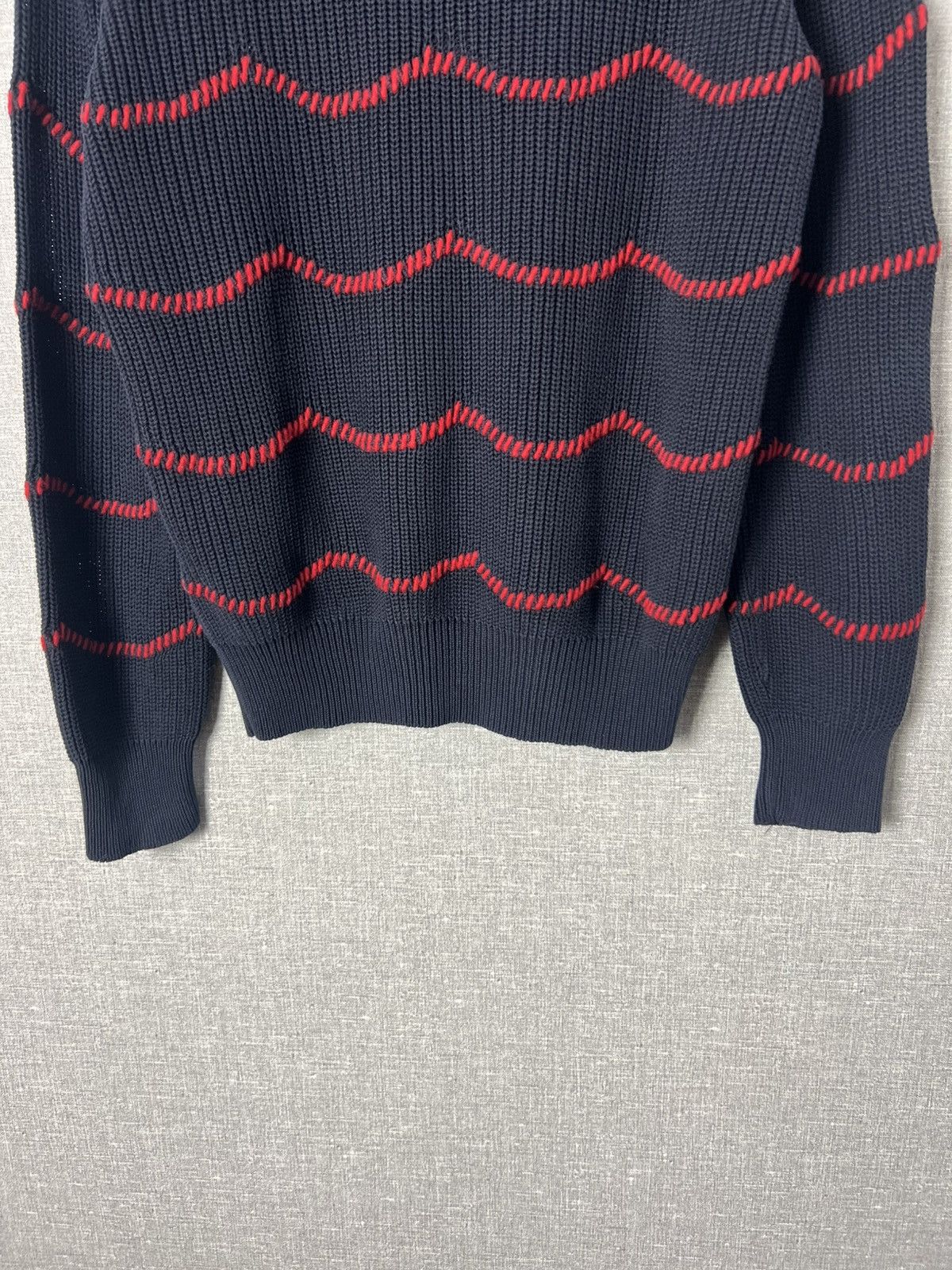 Maison Kitsune Maison Kitsune Crew Navy Sweater Red Wave Hand Embroidered Size M / US 6-8 / IT 42-44 - 11 Thumbnail