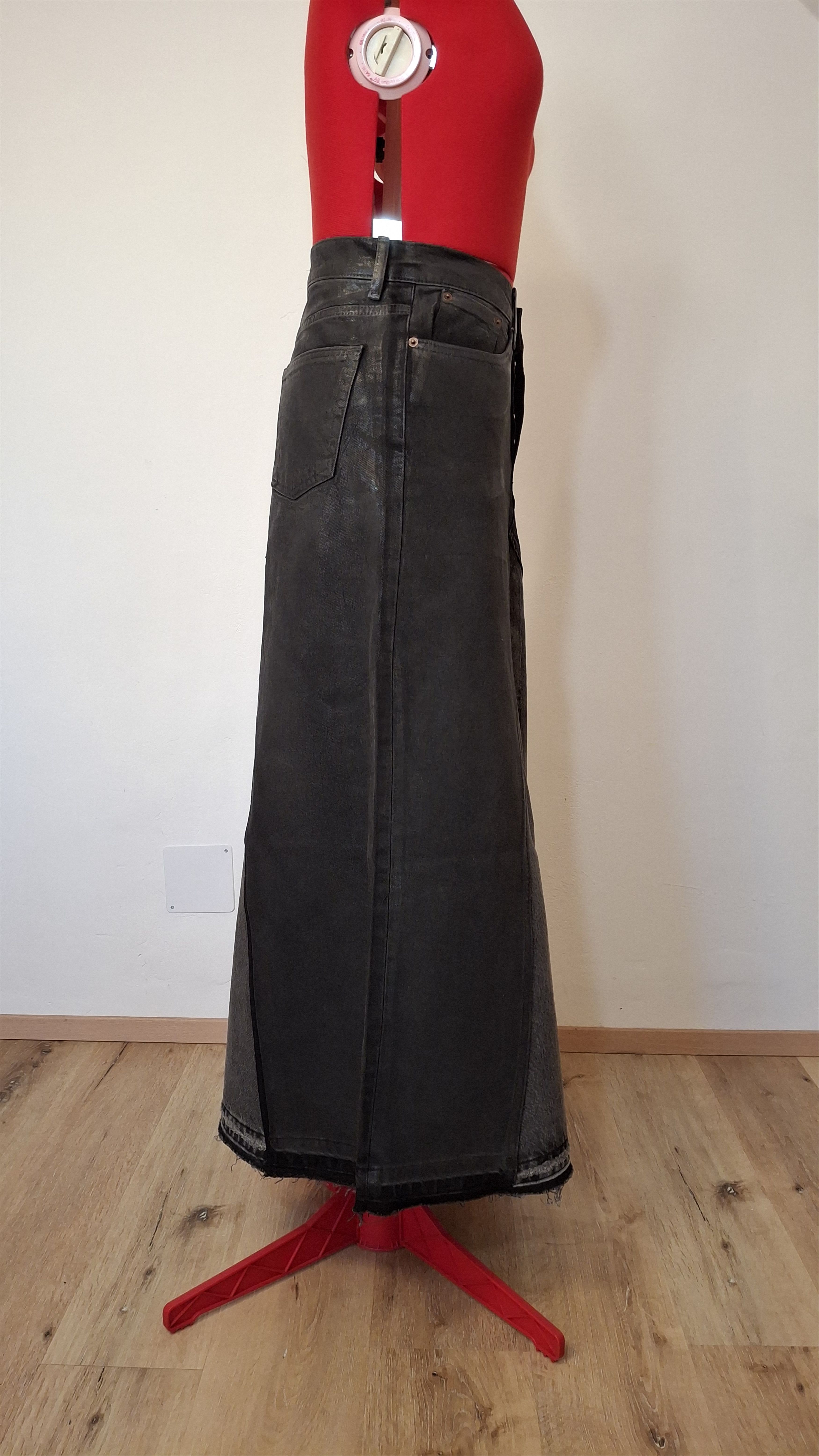 Handmade ​Custom Waxed Denim 1/1 Reconstructed Maxi Skirt M Size 32" / US 10 / IT 46 - 2 Thumbnail