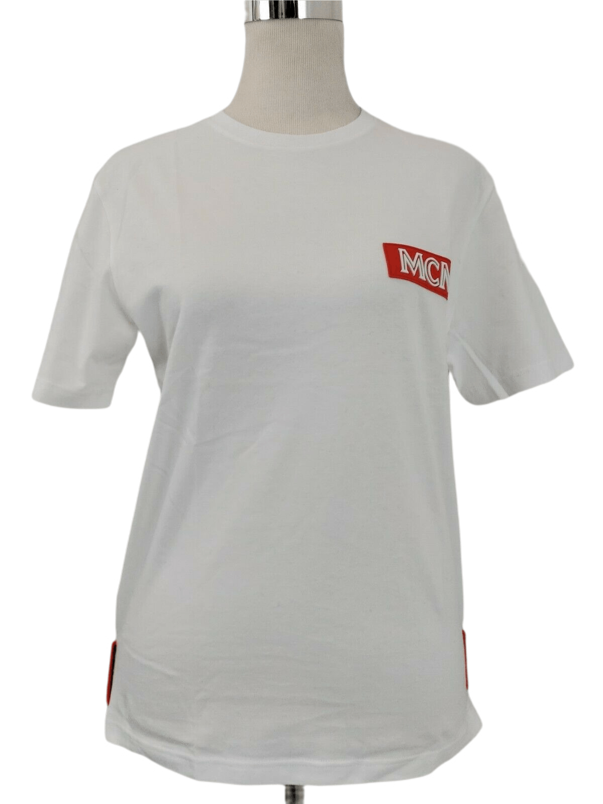 MCM Women's White Cotton T Shirt with Orange Rubber Logo Size M / US 6-8 / IT 42-44 - 1 Thumbnail